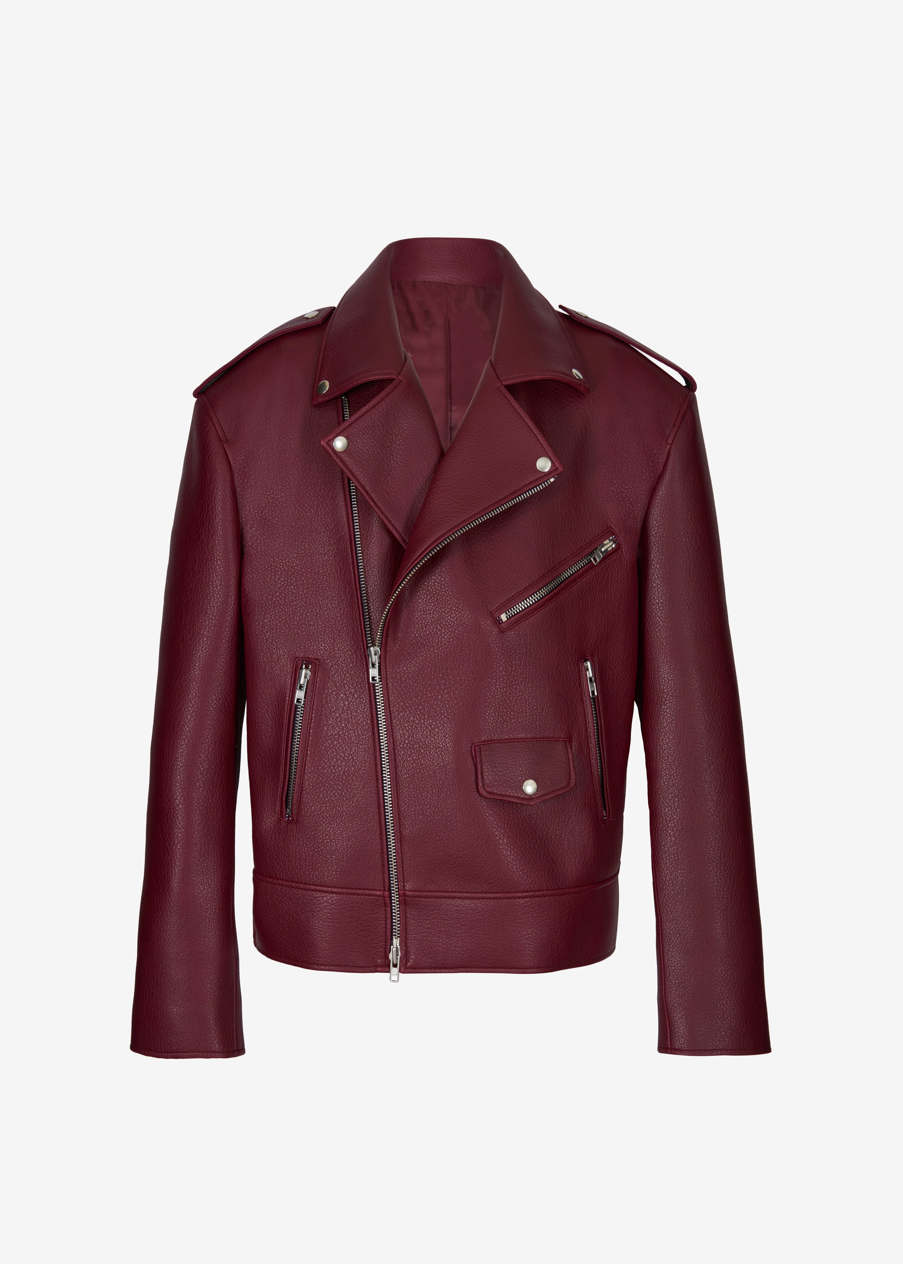 Chicago Oversized Biker Jacket - Burgundy - 10