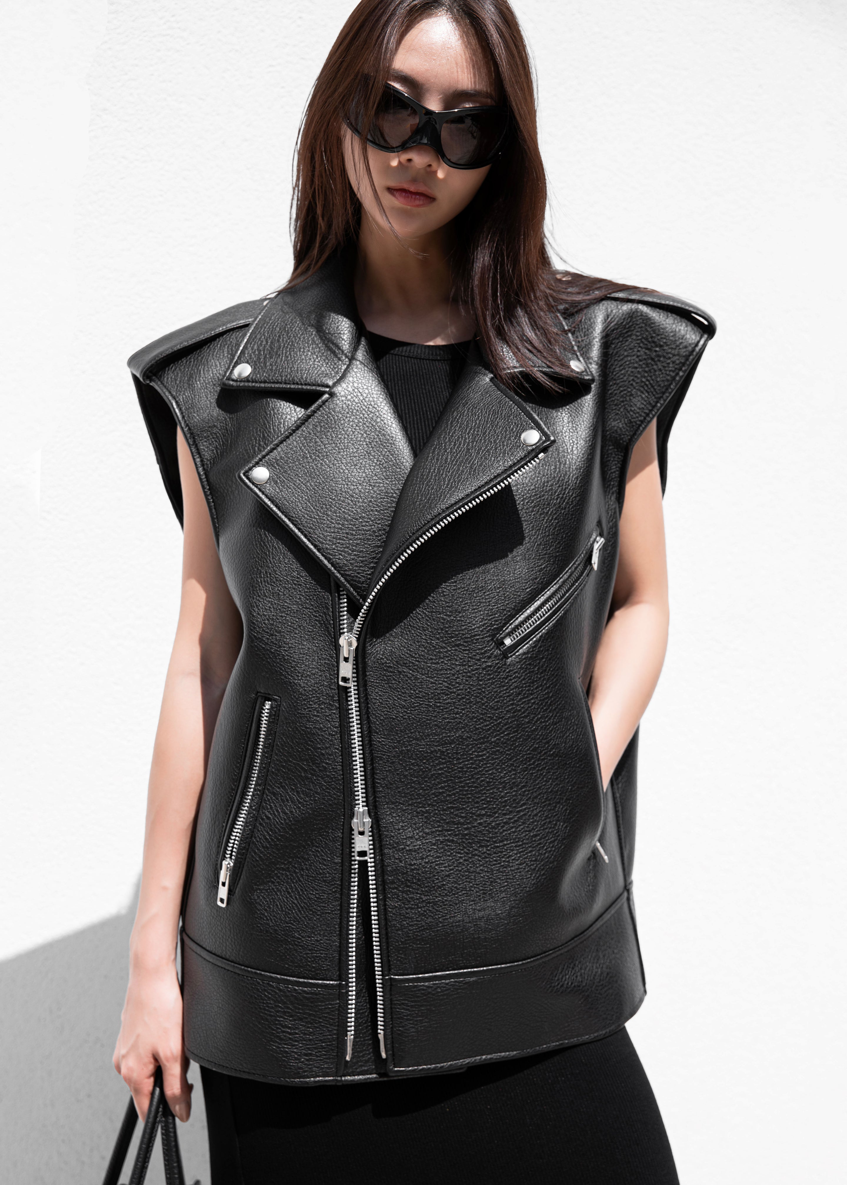 Chicago Oversized Biker Vest - Black – The Frankie Shop