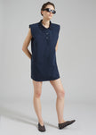 Chris Polo Padded Shoulders Mini Dress - Navy