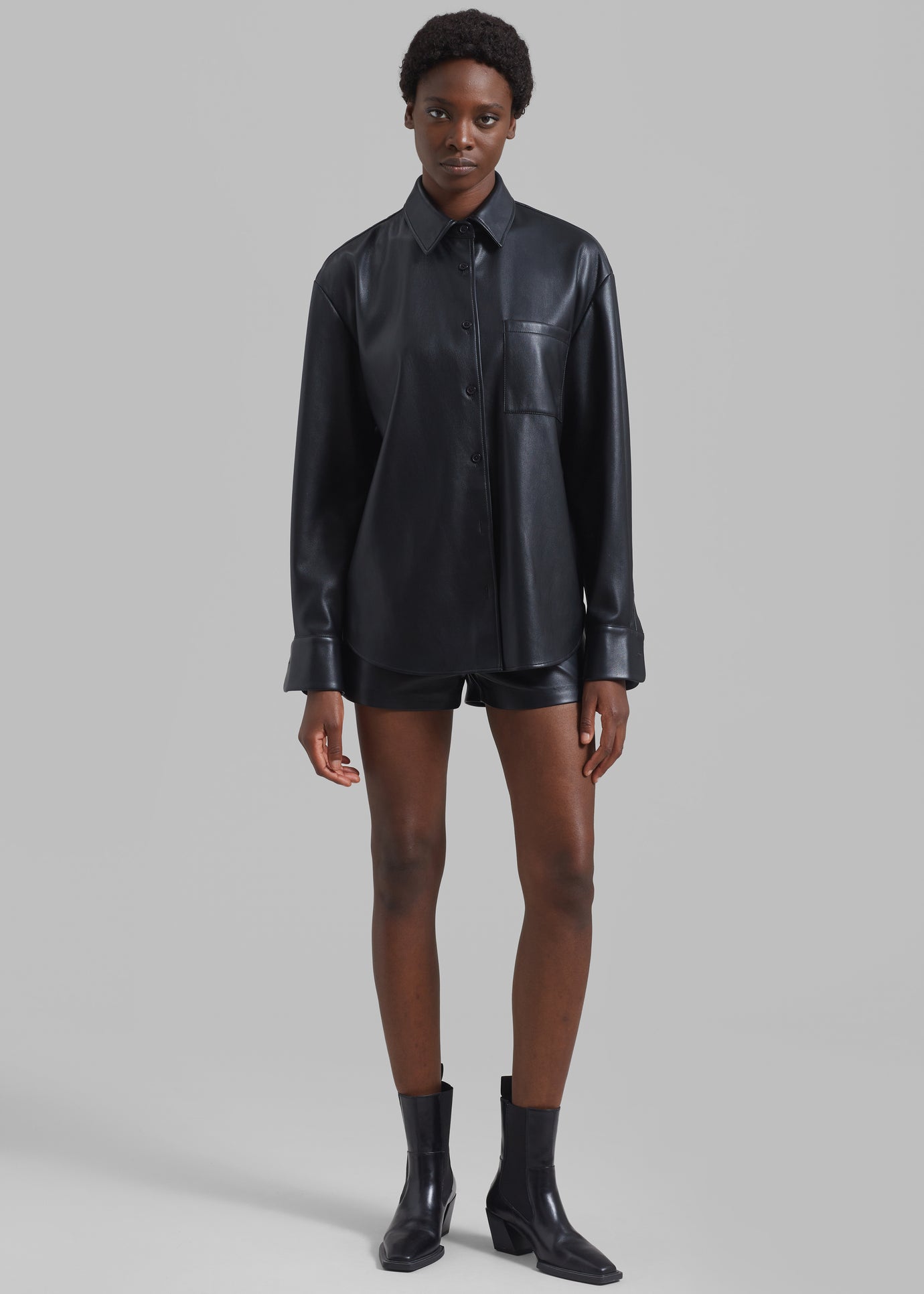 Chrissie Faux Leather Shirt - Black