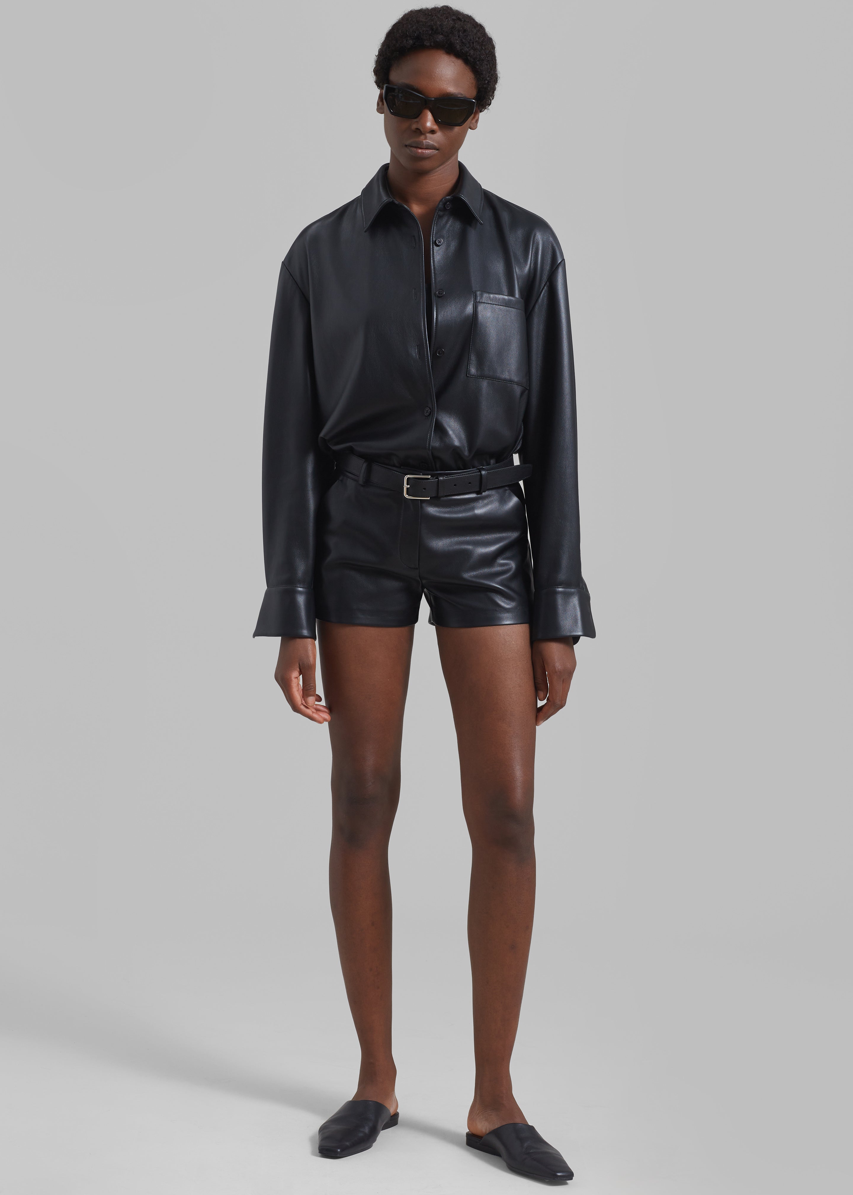 Chrissie Faux Leather Shirt - Black - 4