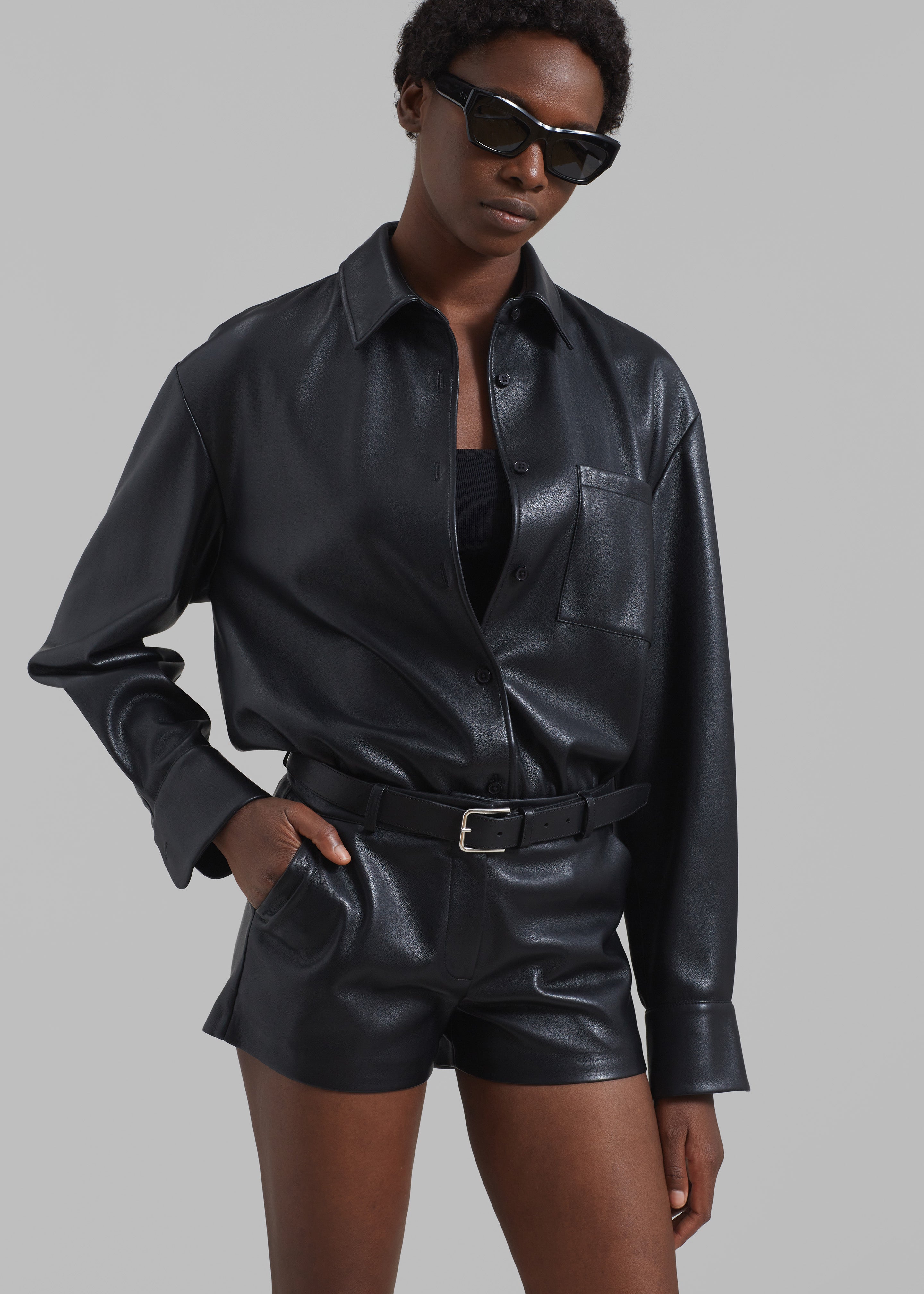 Chrissie Faux Leather Shirt - Black - 2
