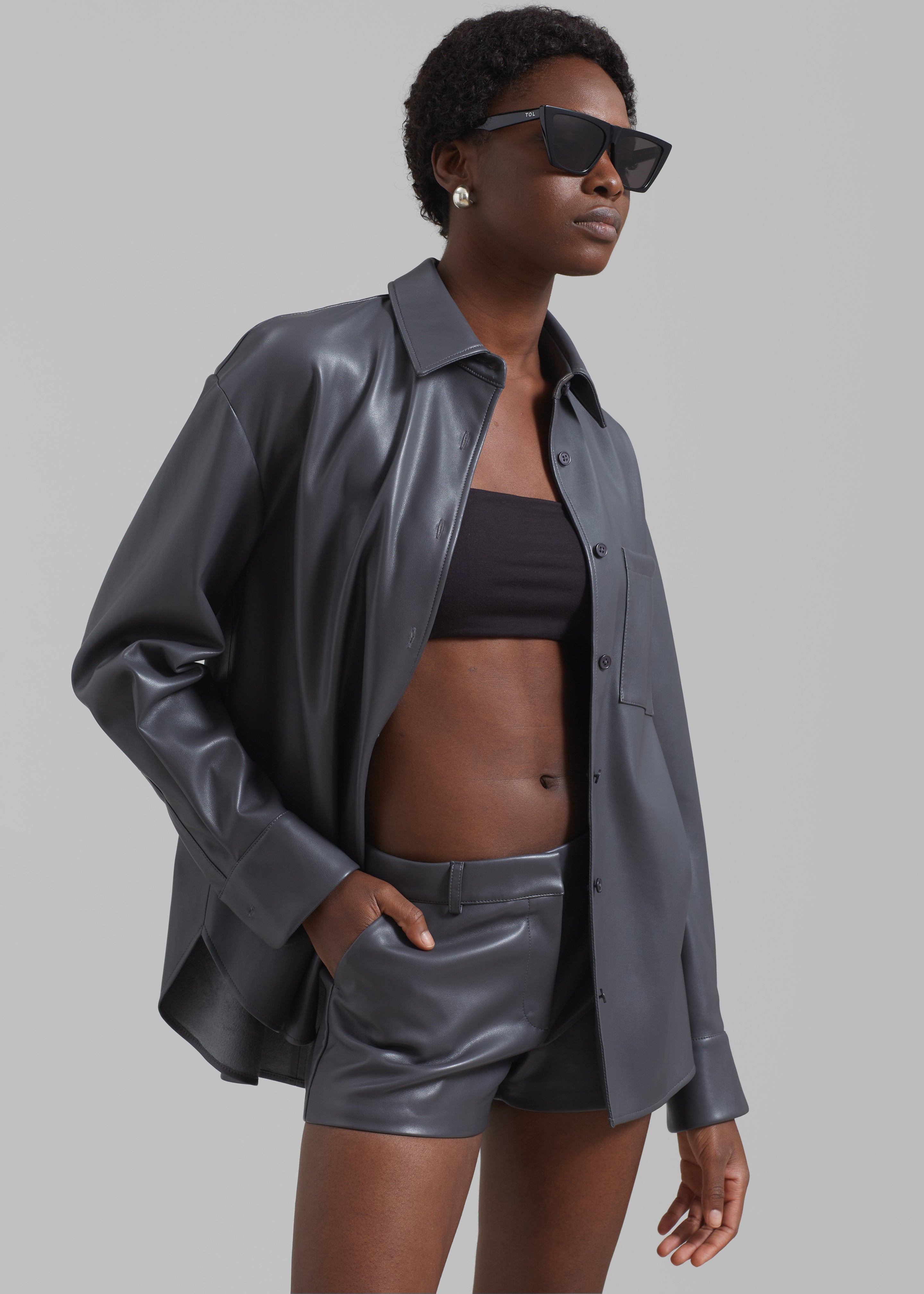 Chrissie Faux Leather Shirt - Grey - 6
