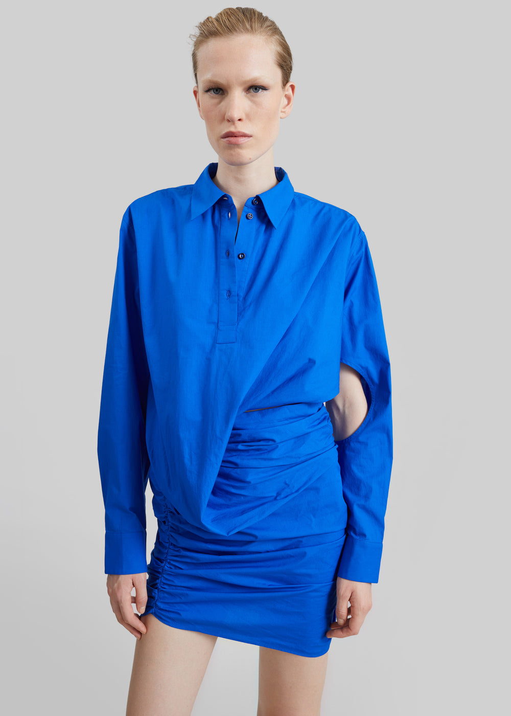 Christopher Esber Aiba Draped Shirt Dress - Ultra Blue - 1