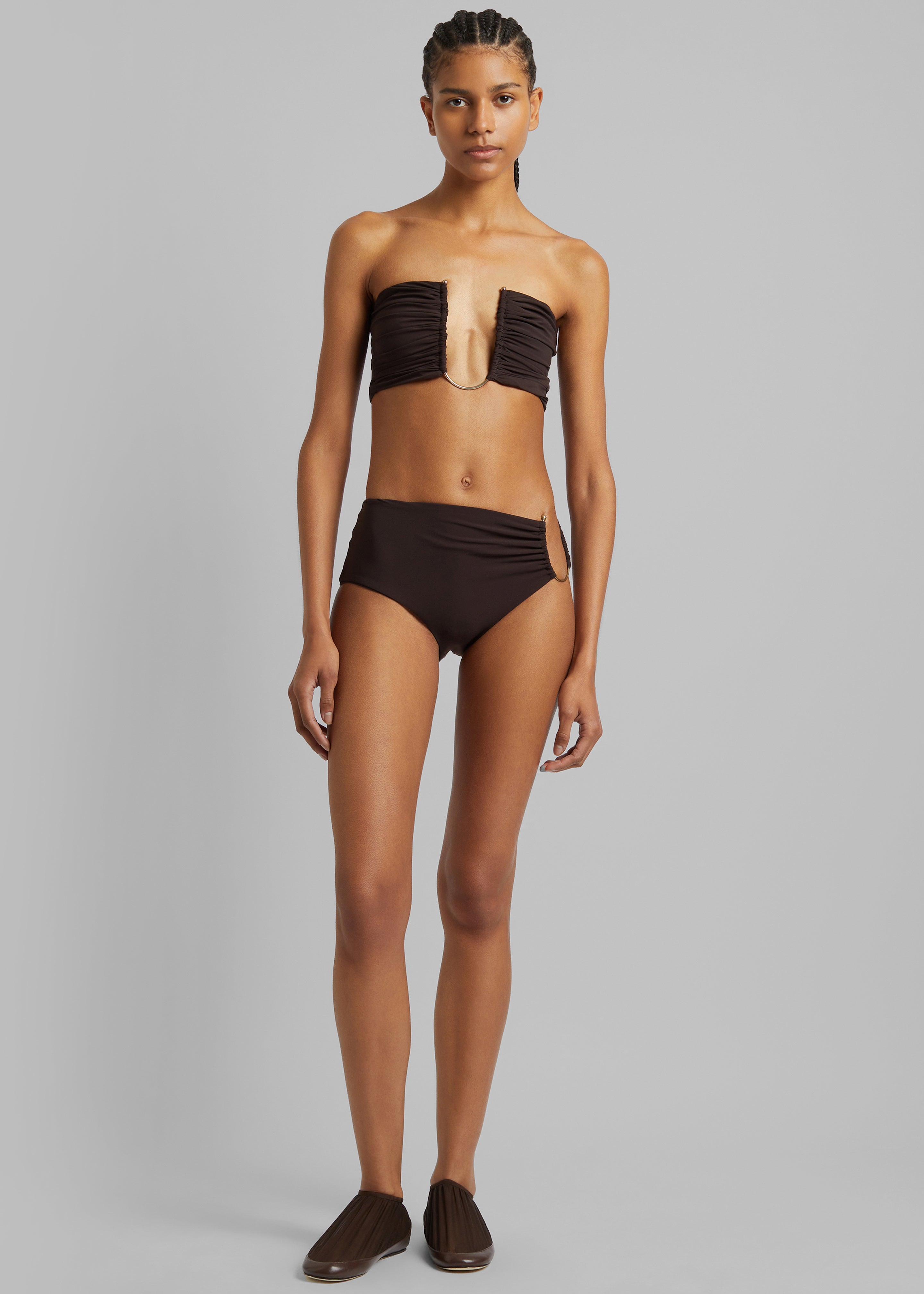 Christopher Esber Arced Ruched Swim Top - Cacao - 3