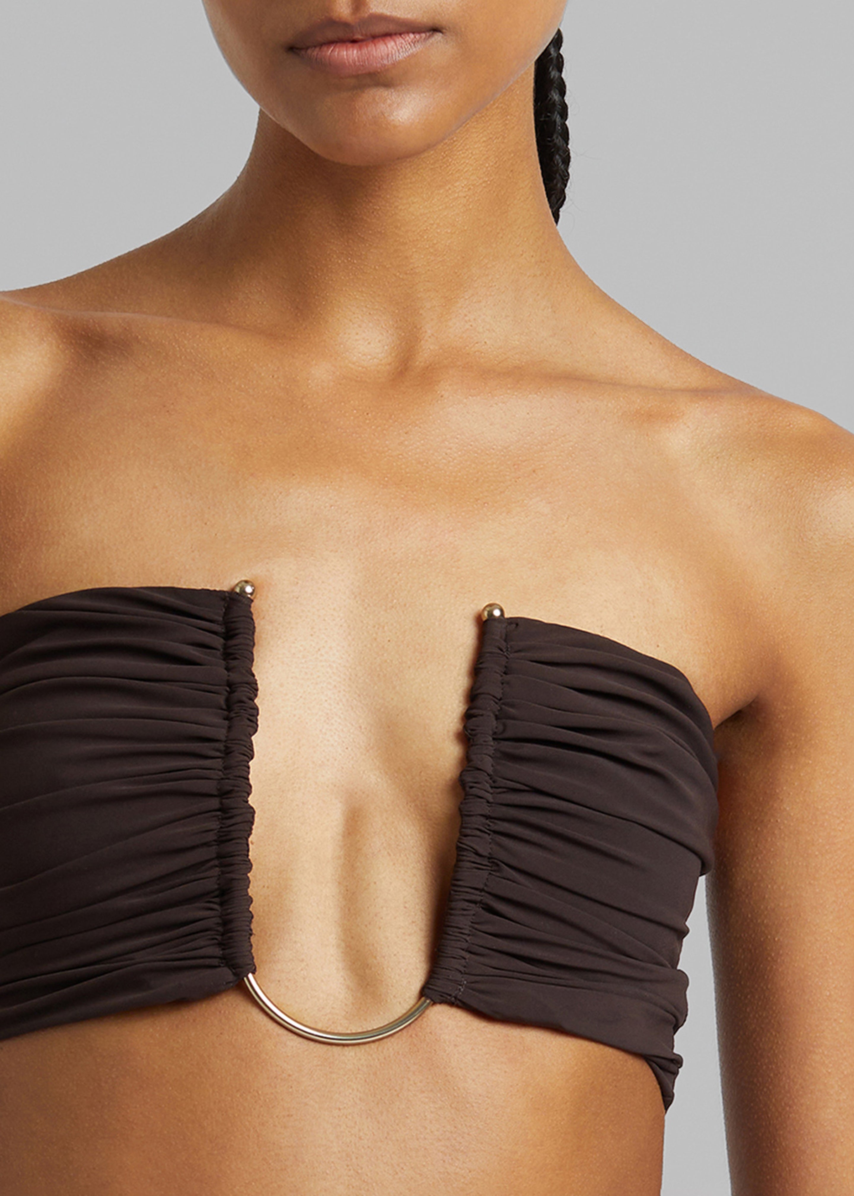 Christopher Esber Arced Ruched Swim Top - Cacao - 1
