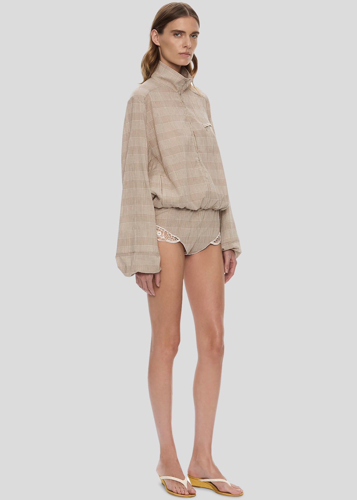 Christopher Esber Batiste Embroidered Handkerchief One Piece - Sepia Check - 3