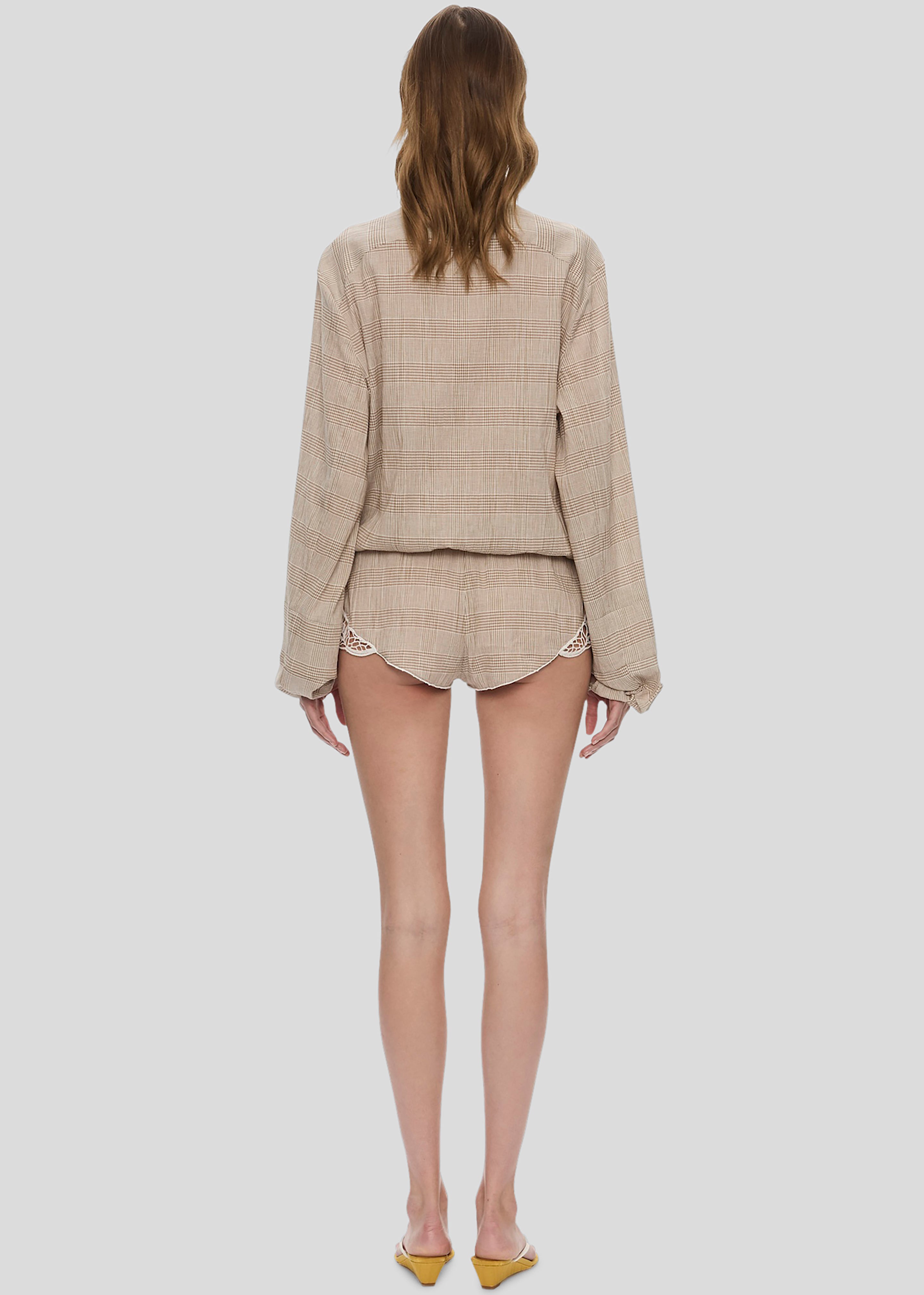 Christopher Esber Batiste Embroidered Handkerchief One Piece - Sepia Check - 4