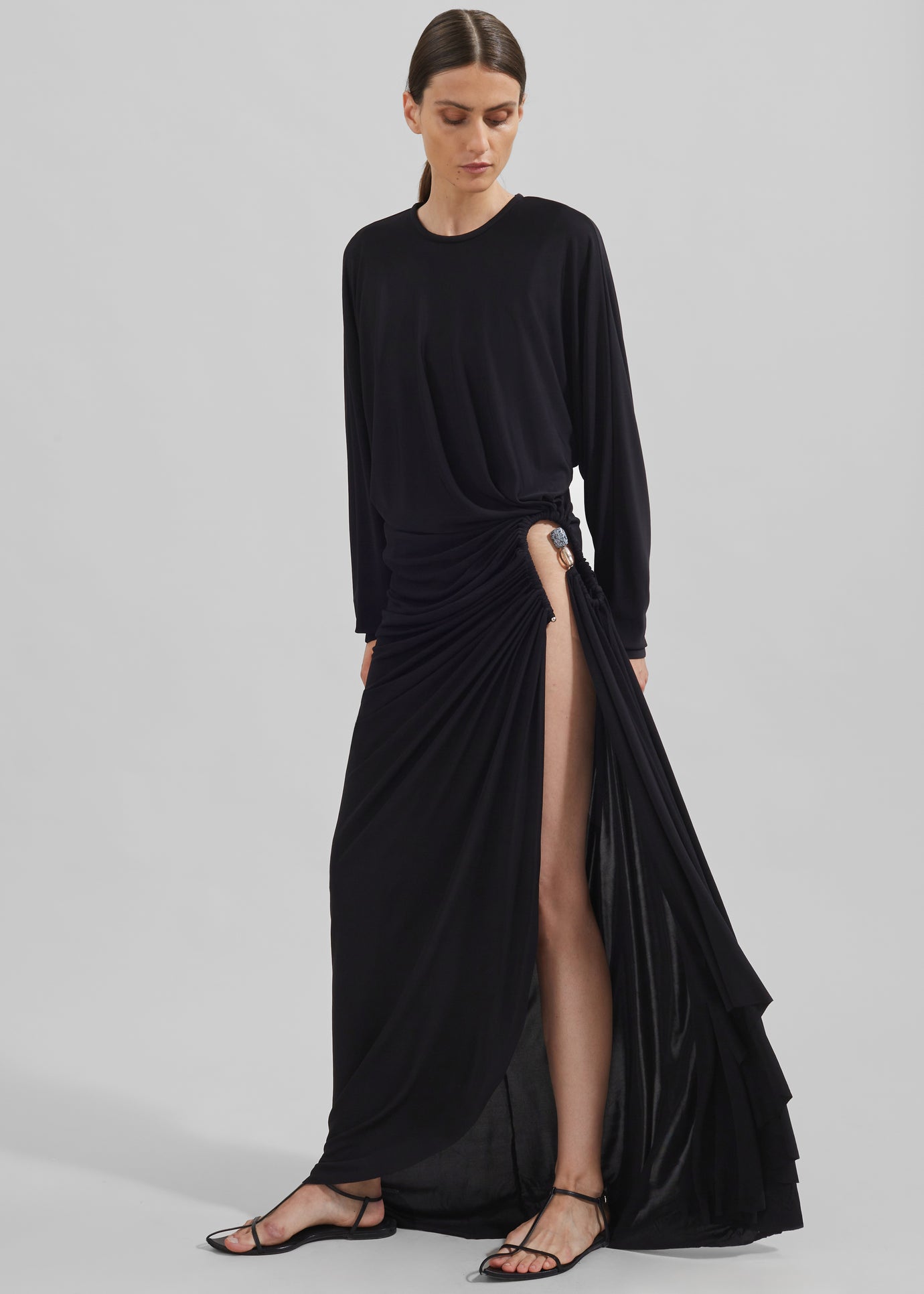 Christopher Esber Helix Crystal Stone Long Sleeve Dress - Black - 1