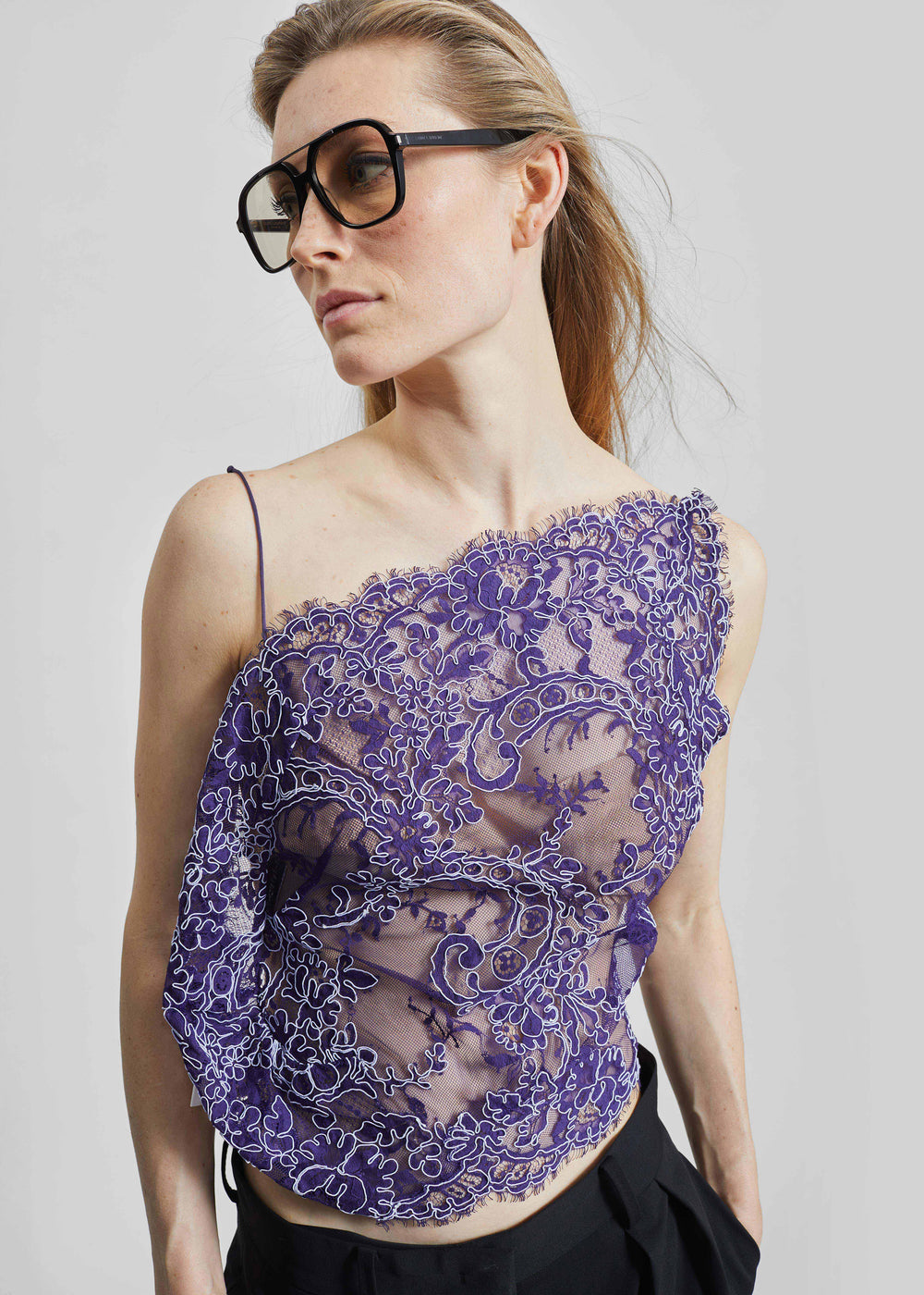 Christopher Esber Iris Floating Lace Cami - Dark Viola