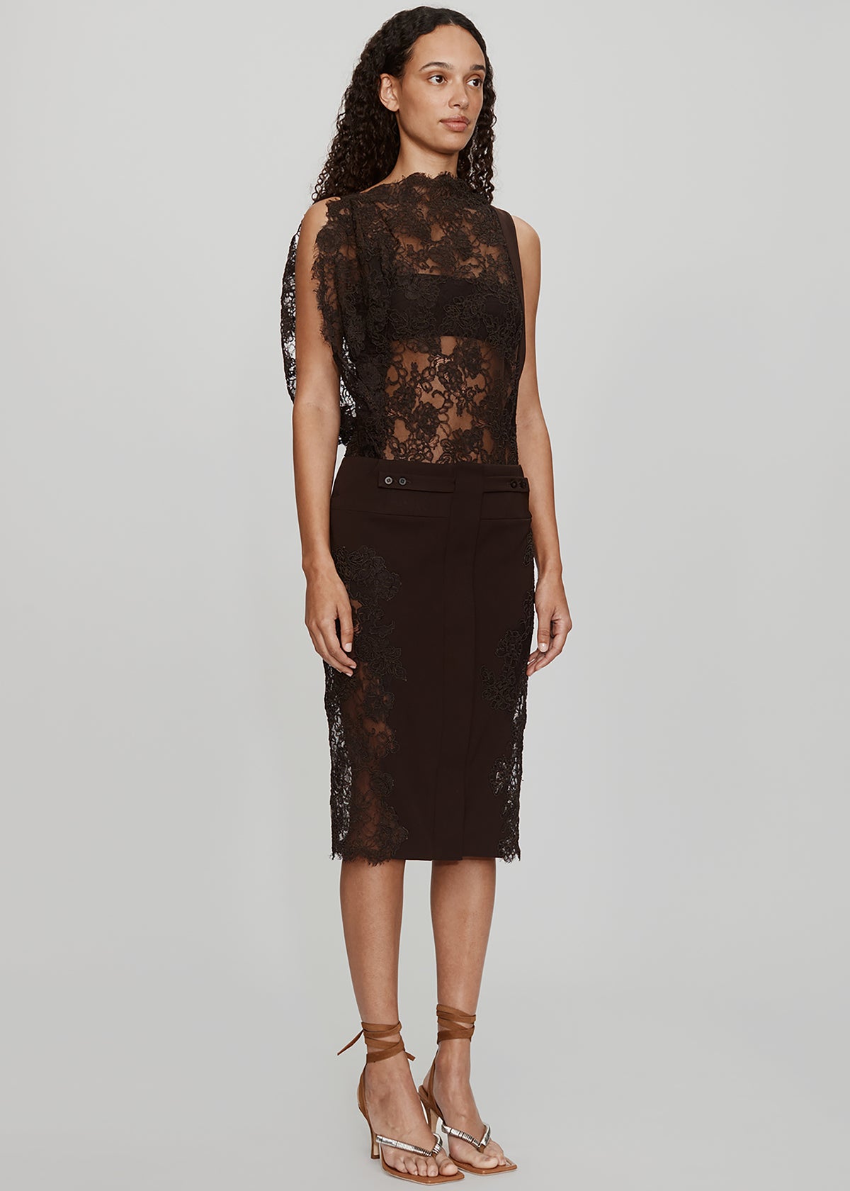 Christopher Esber Mahara Floating Lace Bodysuit - Umber The Frankie Shop Christopher Esber Mahara Floating Lace Bodysuit - Umber The Frankie Shop