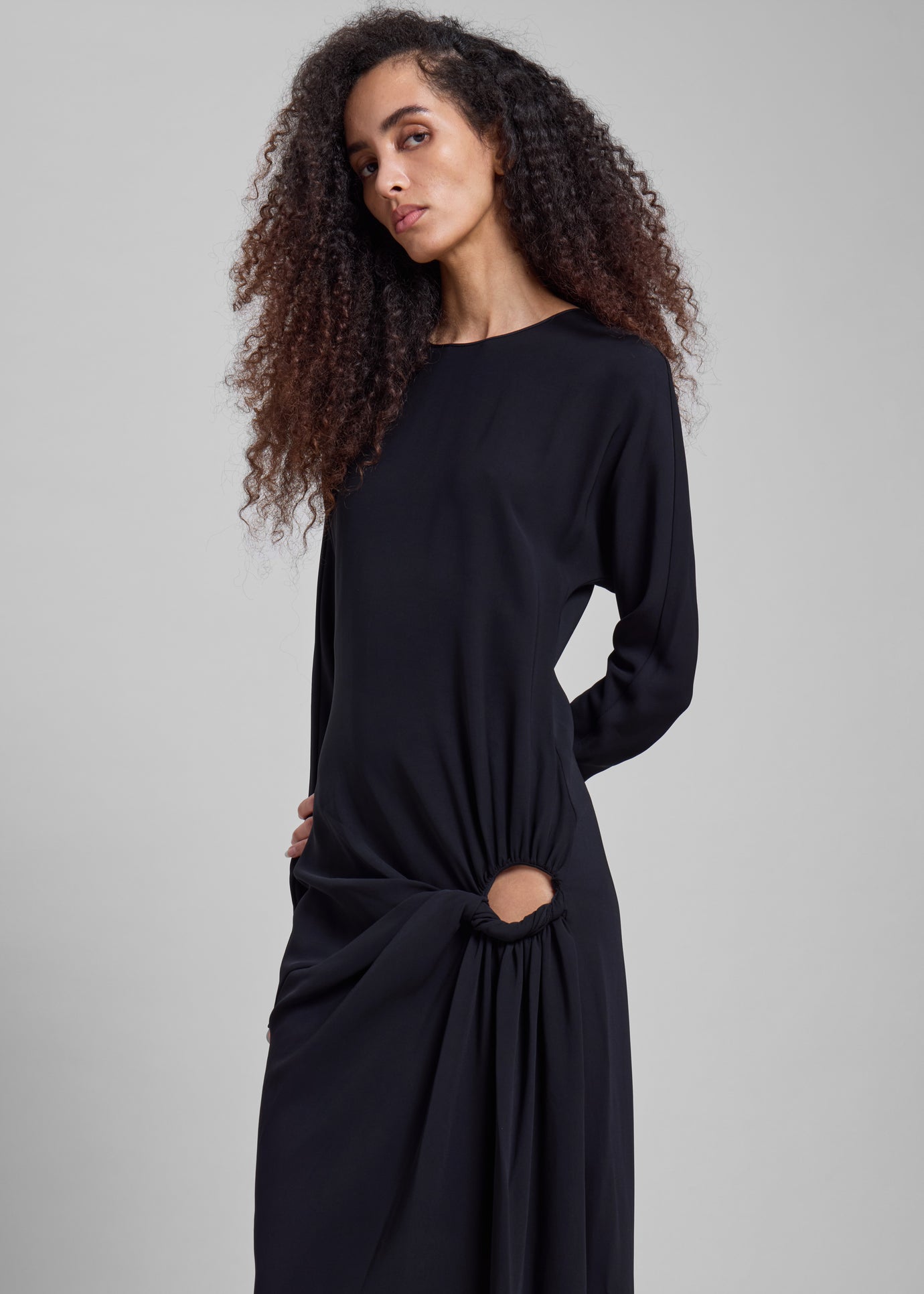 Christopher Esber Ruched Twisted Long Sleeve Dress - Black - 1