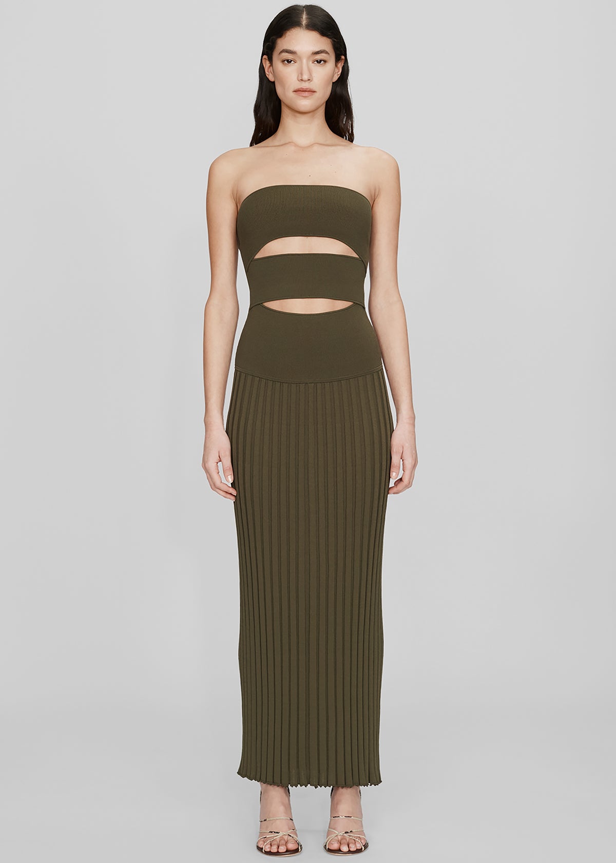 Christopher Esber Slashed Knit Sunray Strapless Dress - Kombu - 1