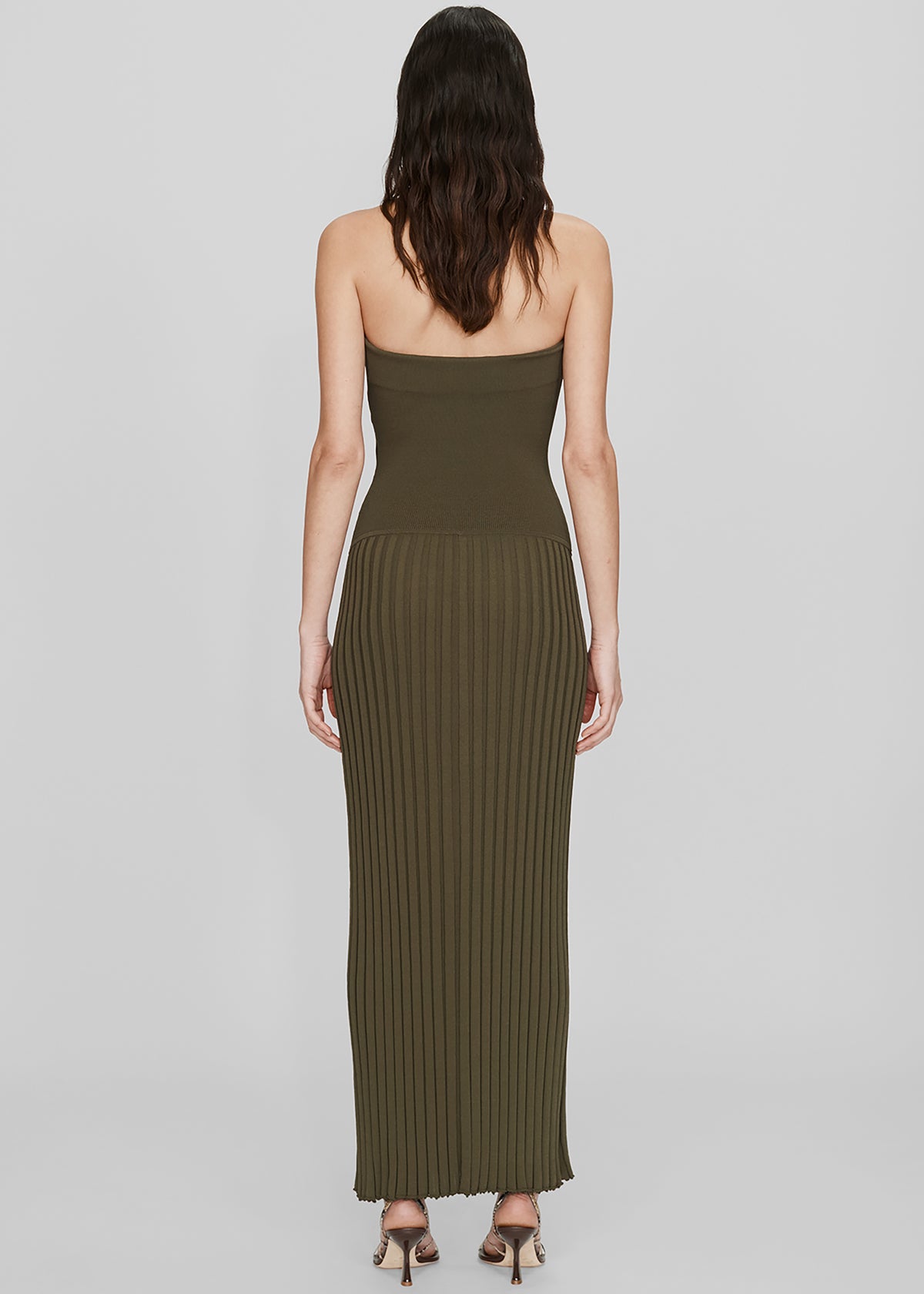 Christopher Esber Slashed Knit Sunray Strapless Dress - Kombu - 5