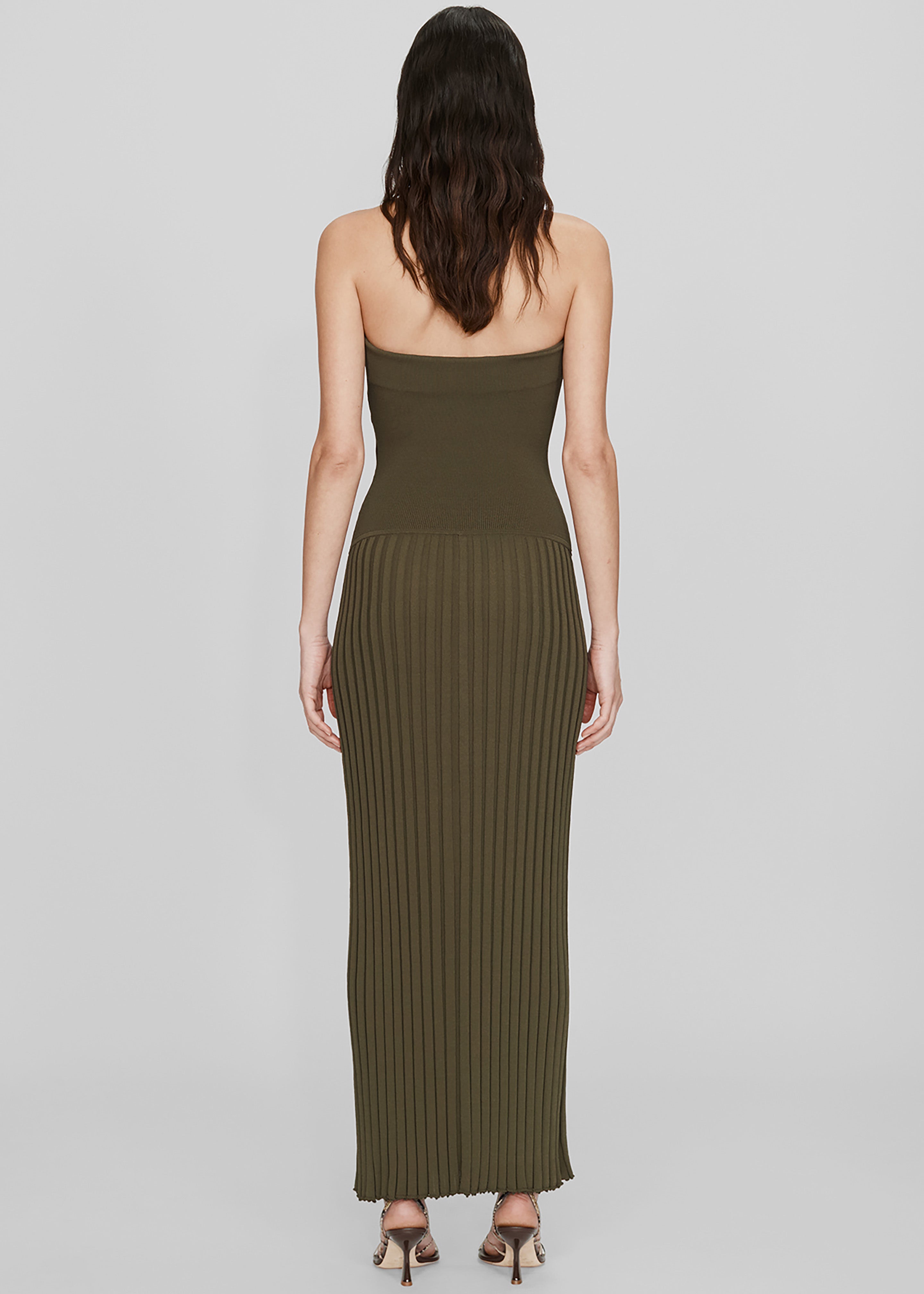 Christopher Esber Slashed Knit Sunray Strapless Dress - Kombu - 5