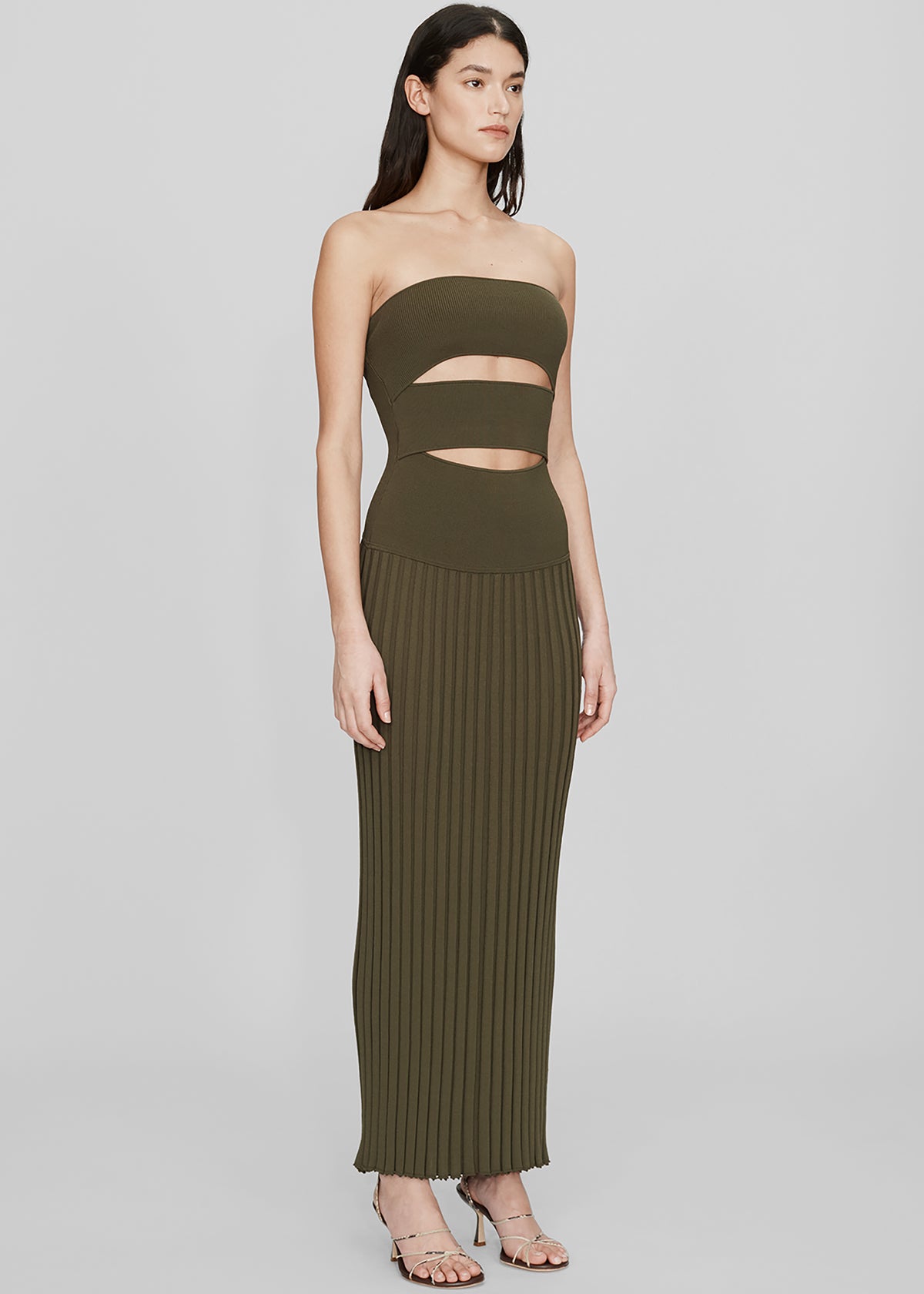 Christopher Esber Slashed Knit Sunray Strapless Dress - Kombu - 3