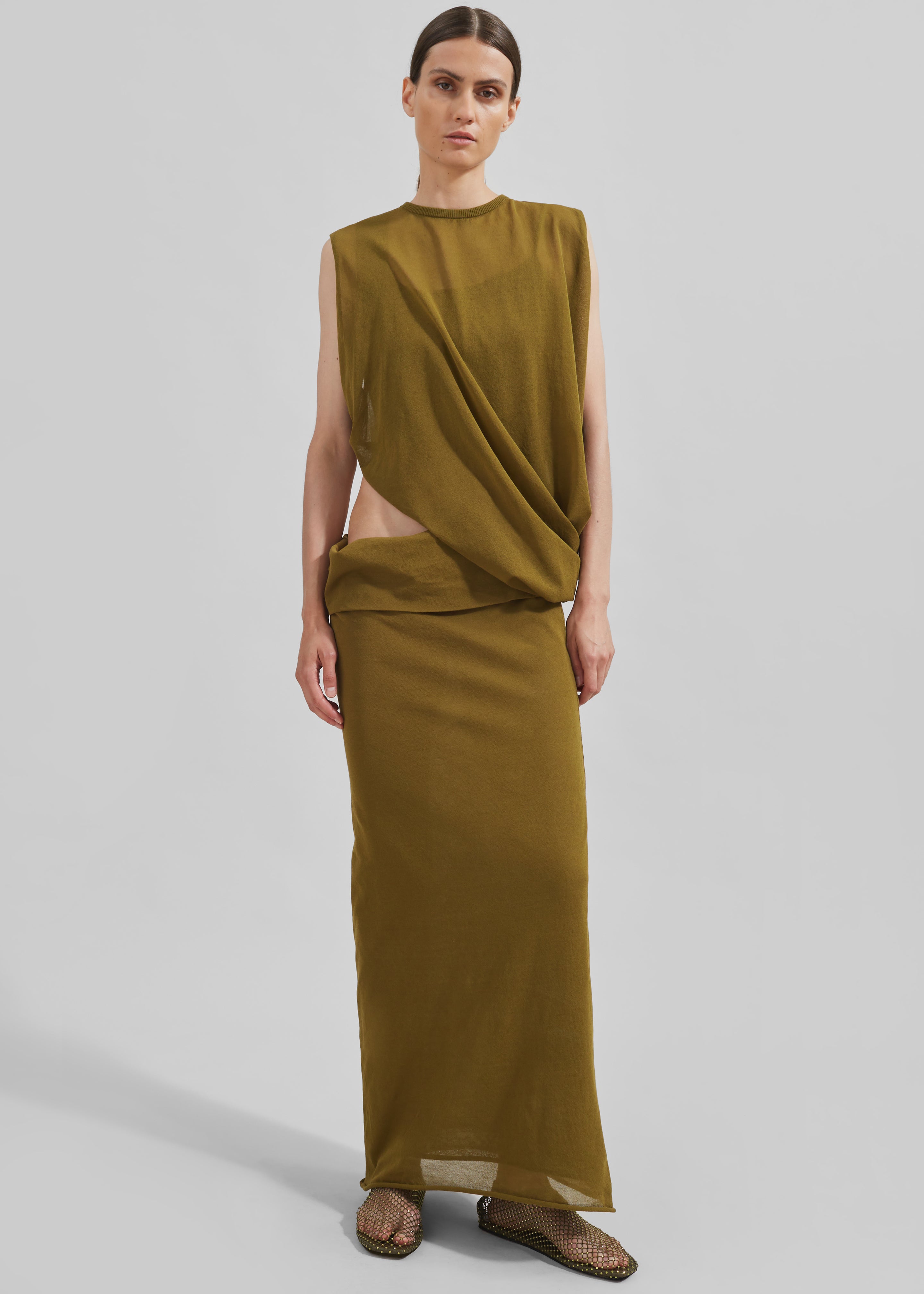 Christopher Esber Slide Drape Tee Dress - Olive - 6