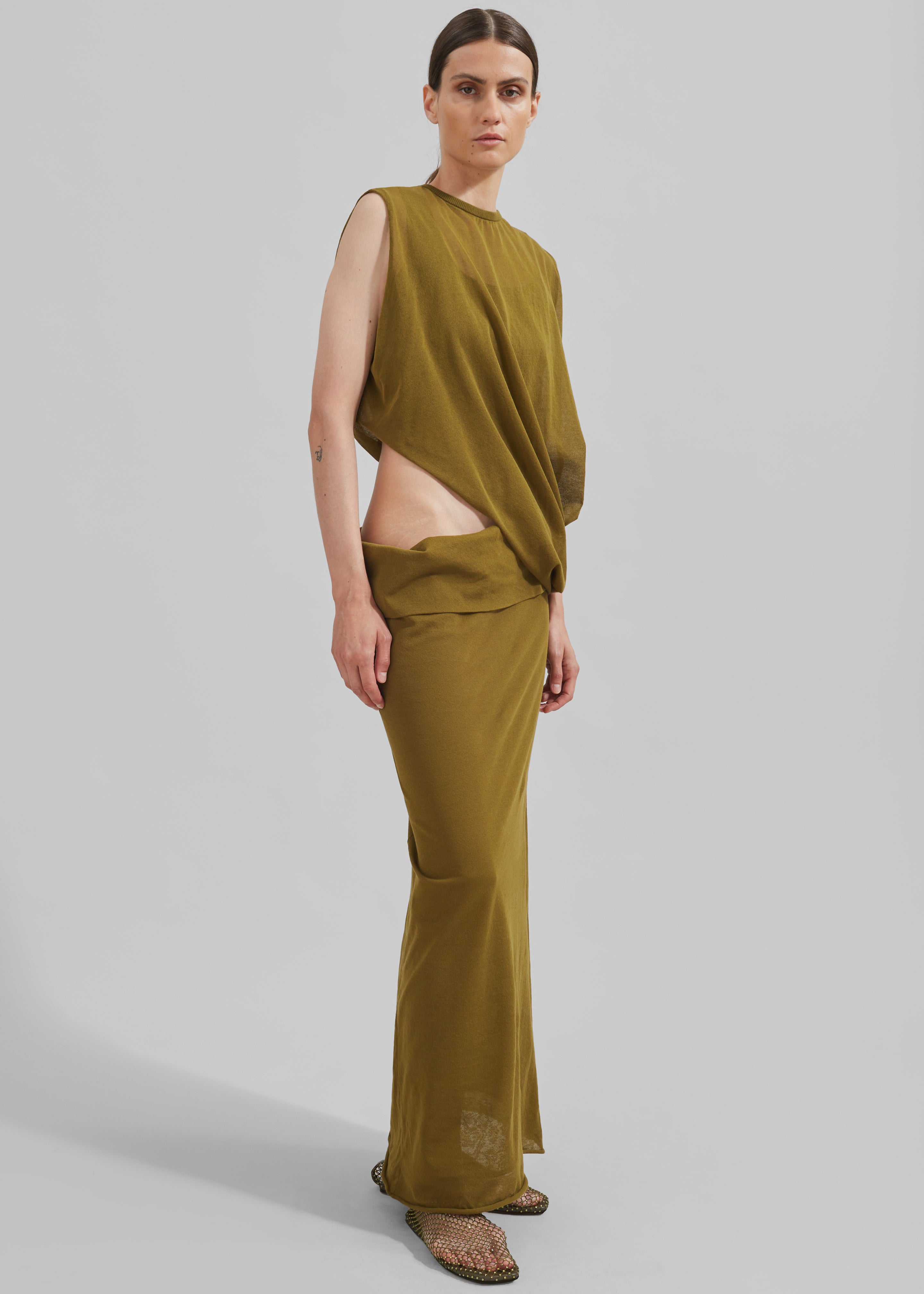 Christopher Esber Slide Drape Tee Dress - Olive - 3