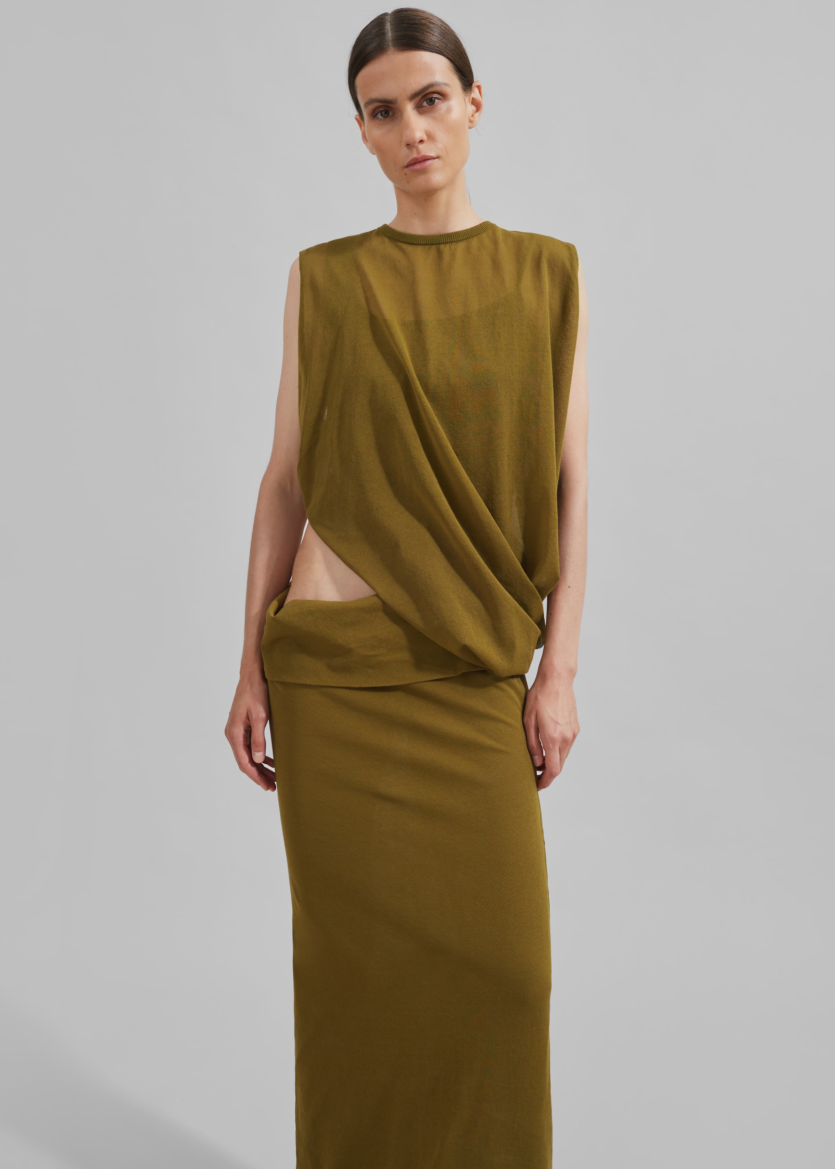 Christopher Esber Slide Drape Tee Dress - Olive - 5