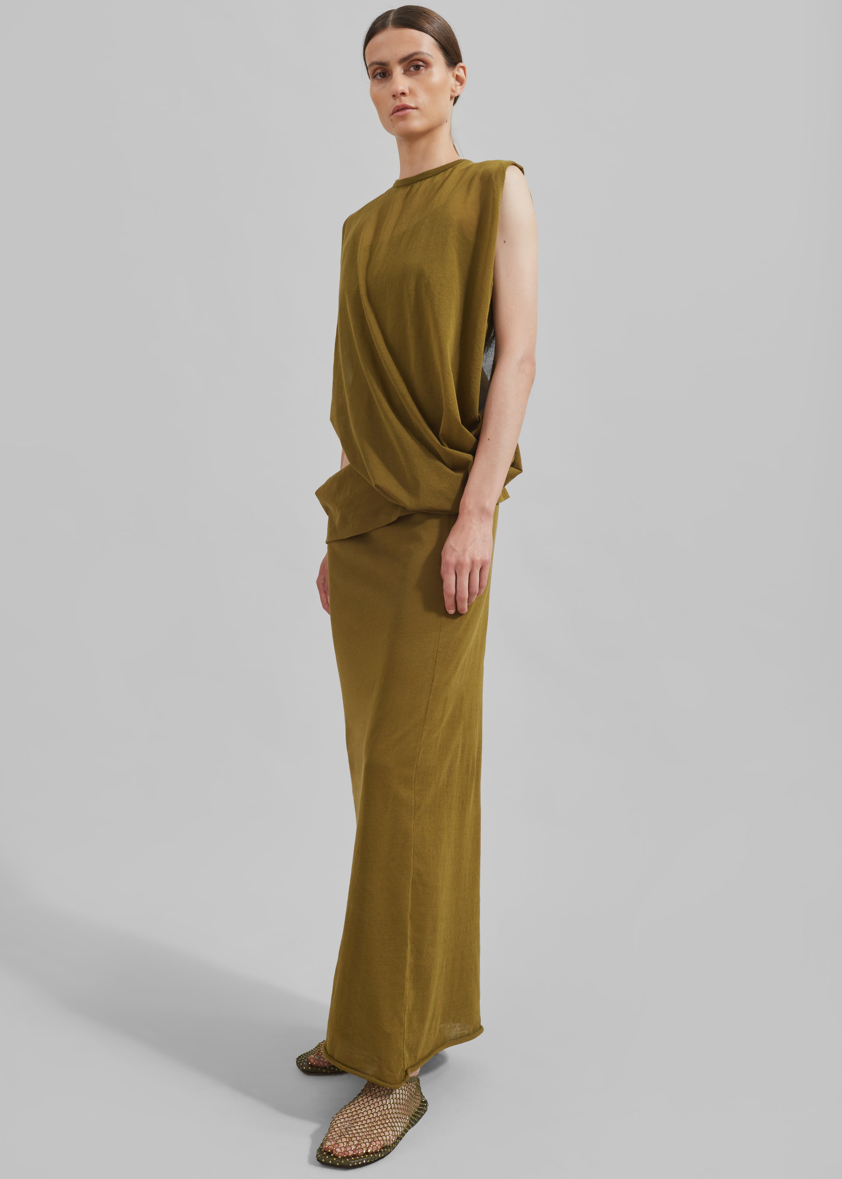 Christopher Esber Slide Drape Tee Dress - Olive - 1