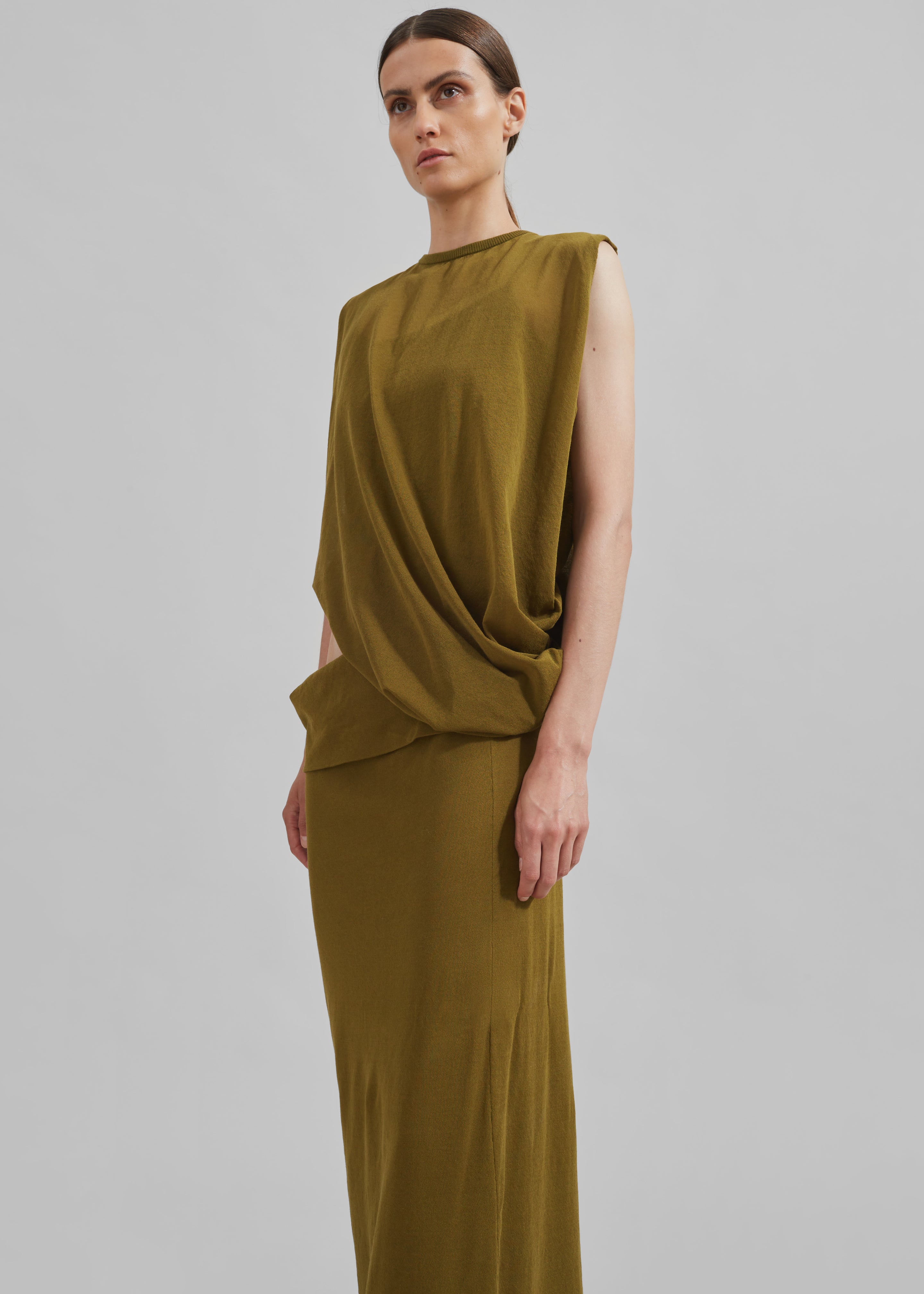 Christopher Esber Slide Drape Tee Dress - Olive - 4