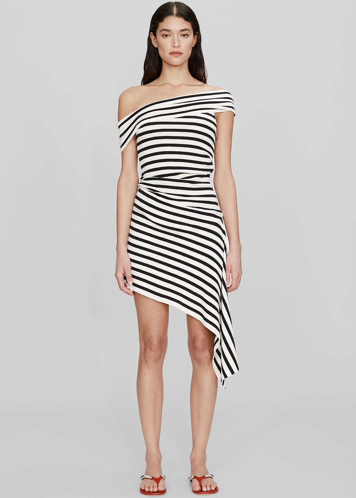 Christopher Esber Stripe Knit Extension Drape Mini Dress - Black/White Stripe - 1