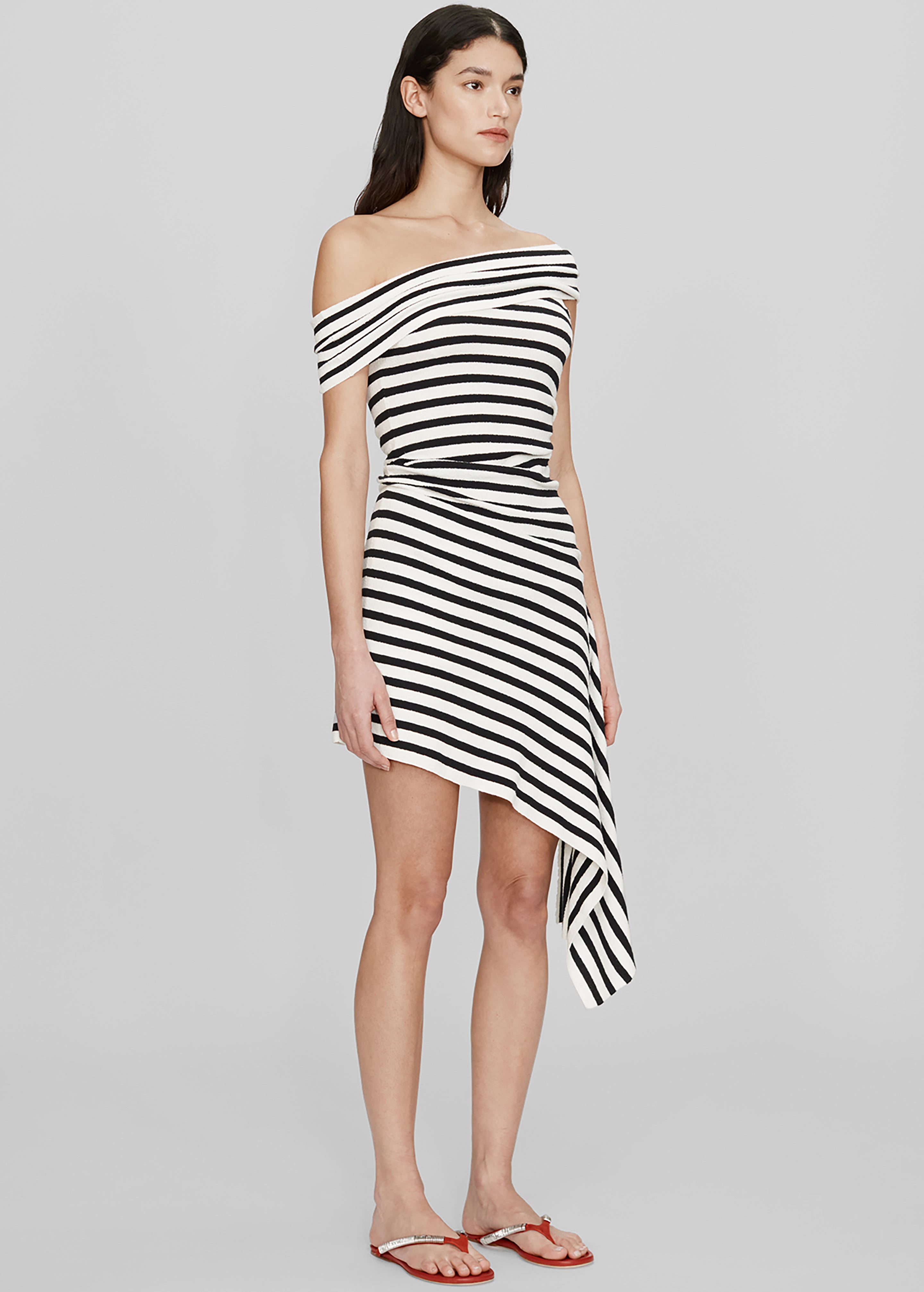 Christopher Esber Stripe Knit Extension Drape Mini Dress - Black/White Stripe - 3