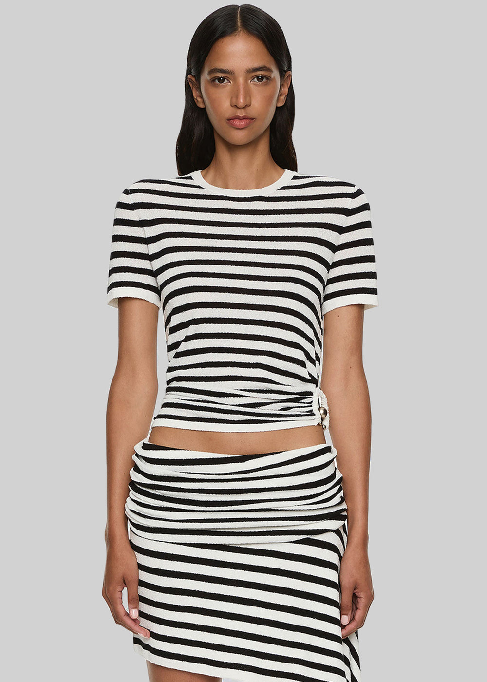 Christopher Esber Stripe Knit Ruched Orbit Tee - Black/White Stripe - 1