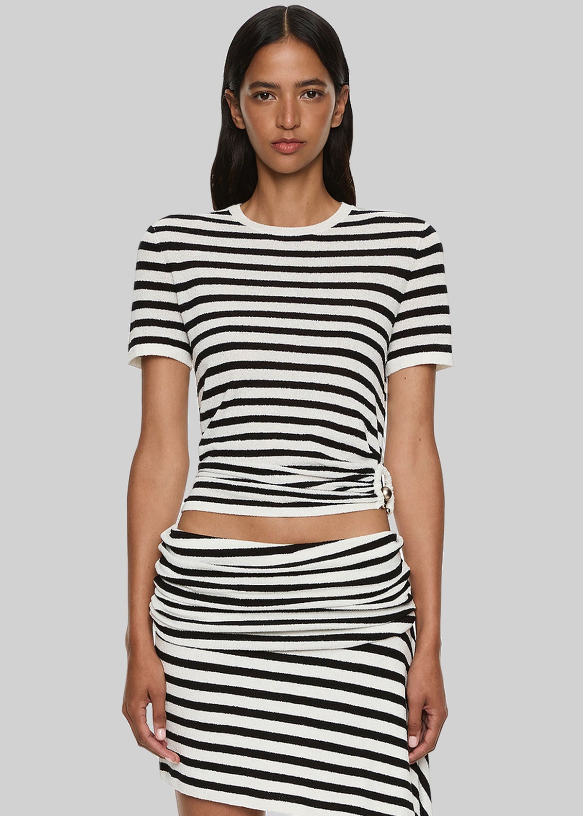 Christopher Esber Stripe Knit Ruched Orbit Tee - Black/White Stripe - 2