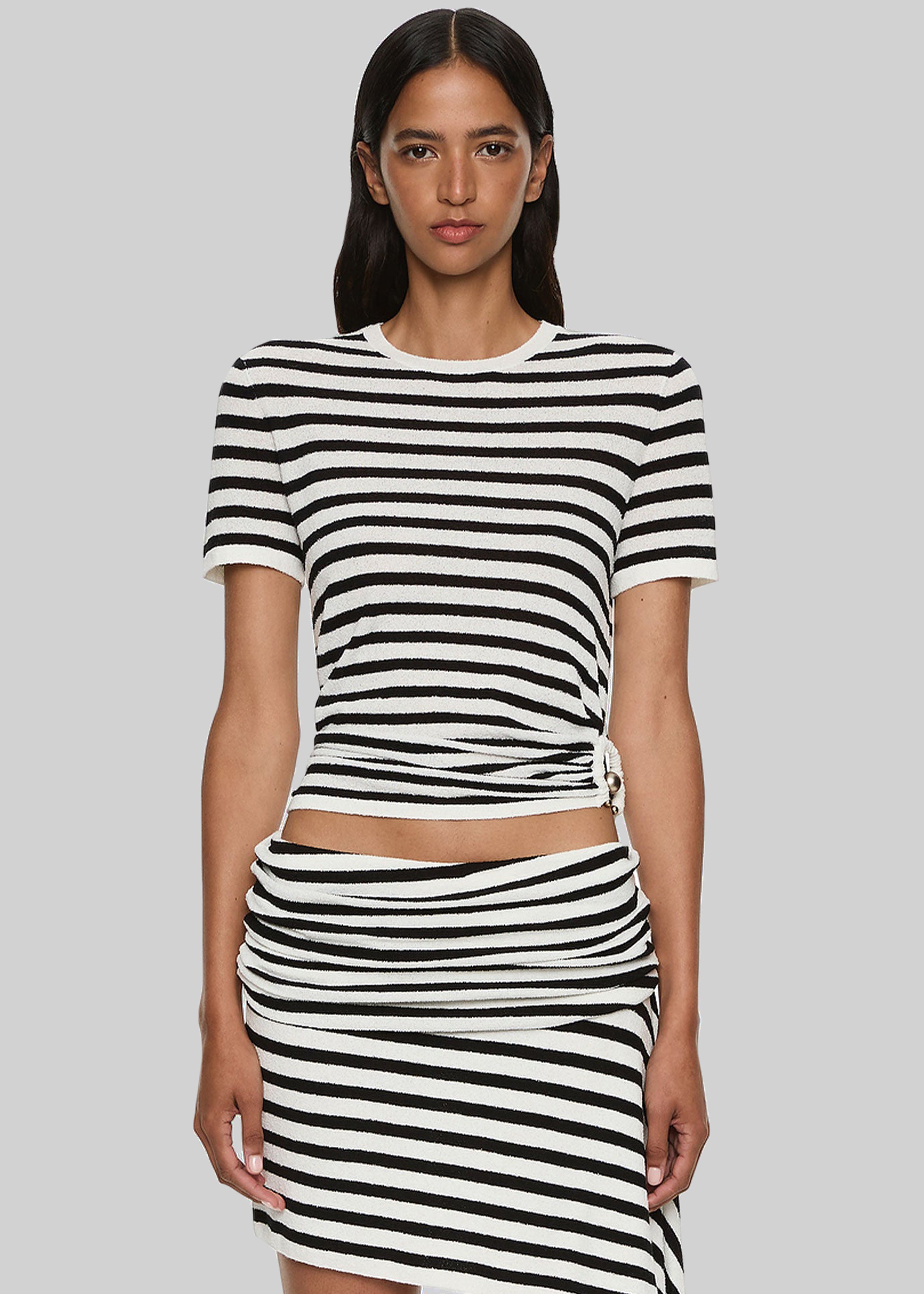 Christopher Esber Stripe Knit Ruched Orbit Tee - Black/White Stripe - 2