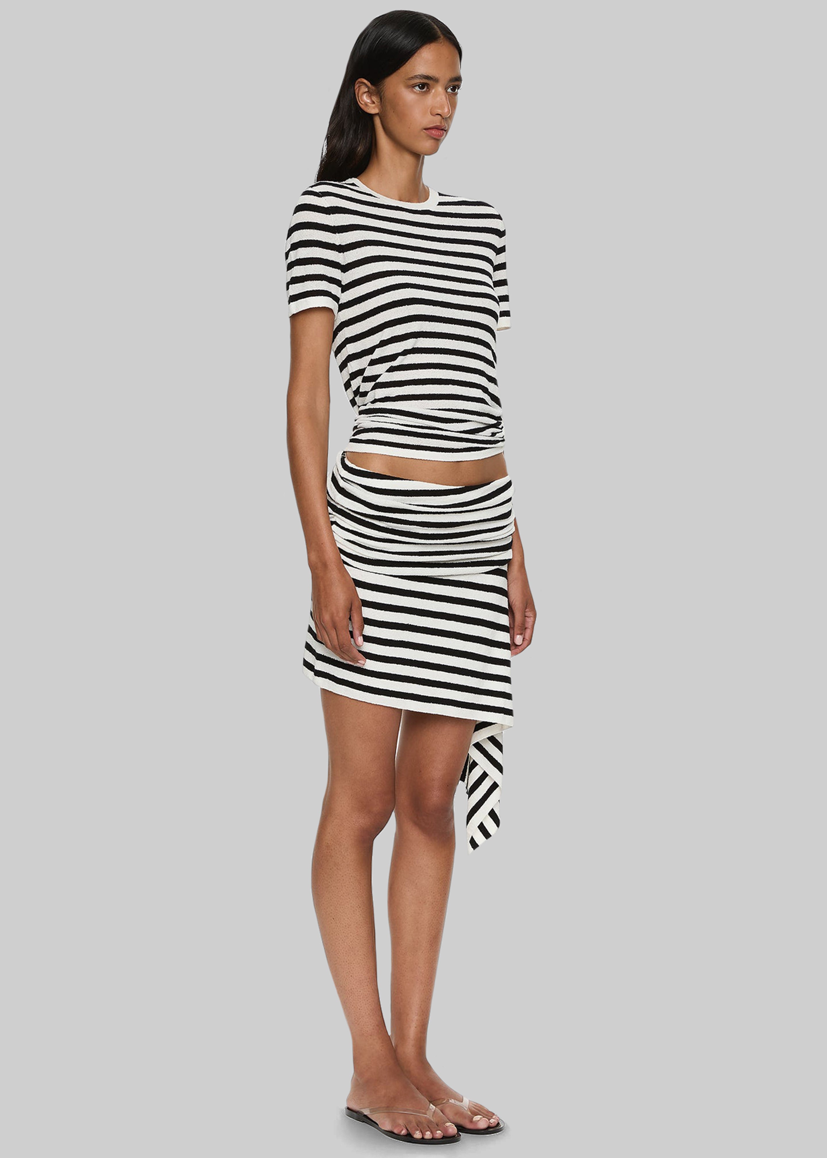 Christopher Esber Stripe Knit Ruched Orbit Tee - Black/White Stripe - 6