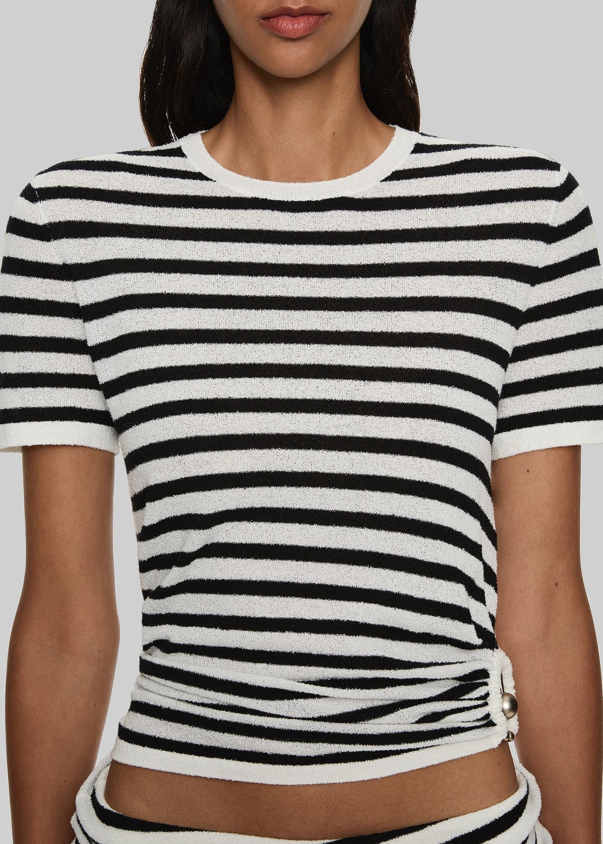 Christopher Esber Stripe Knit Ruched Orbit Tee - Black/White Stripe - 3