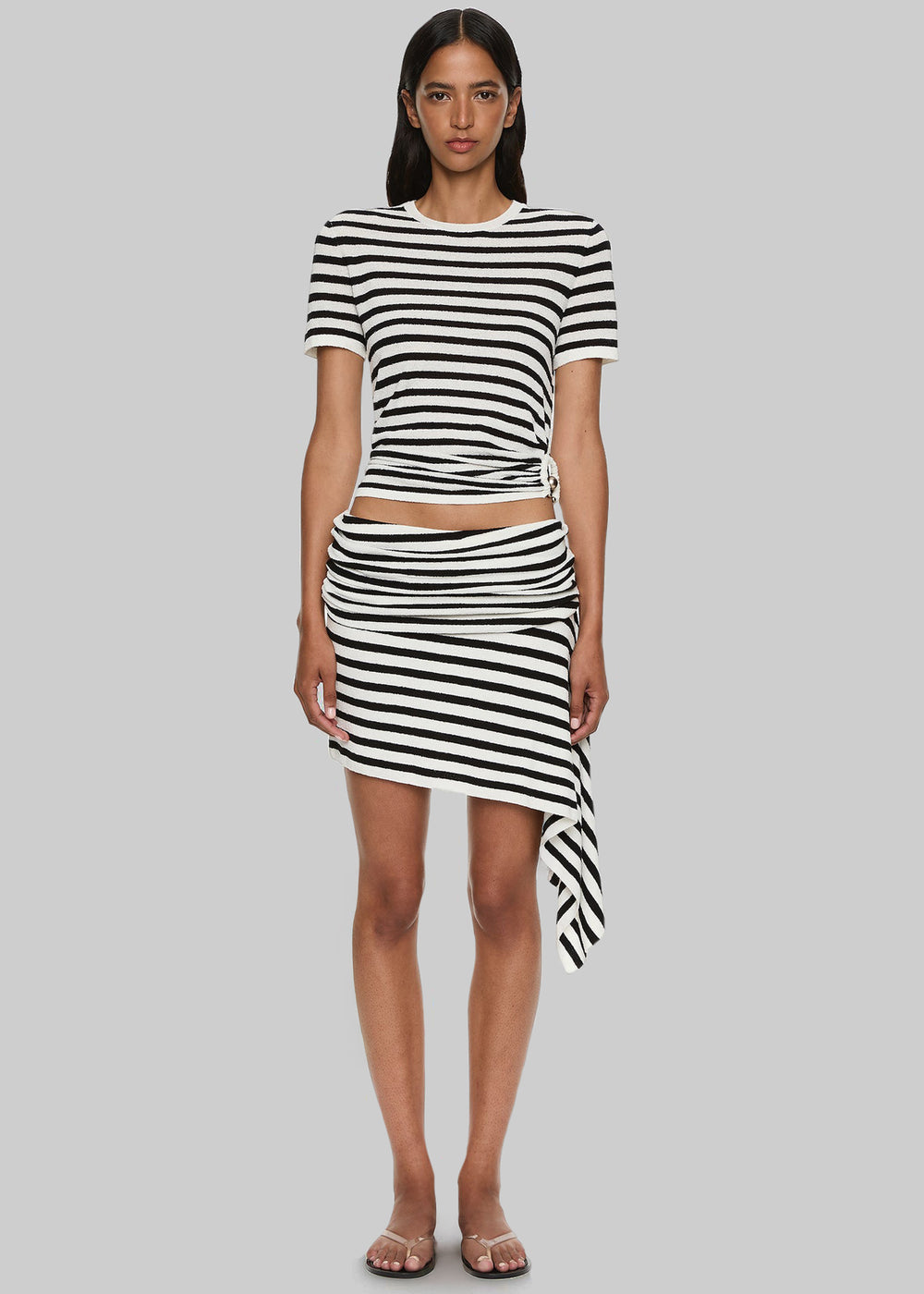 Christopher Esber Stripe Knit Ruched Orbit Tee - Black/White Stripe