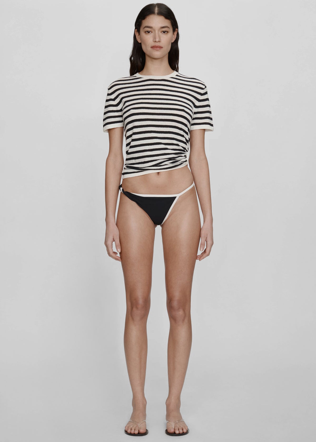 Christopher Esber Stripe Knit Ruched Orbit Tee - Black/White Stripe - 7