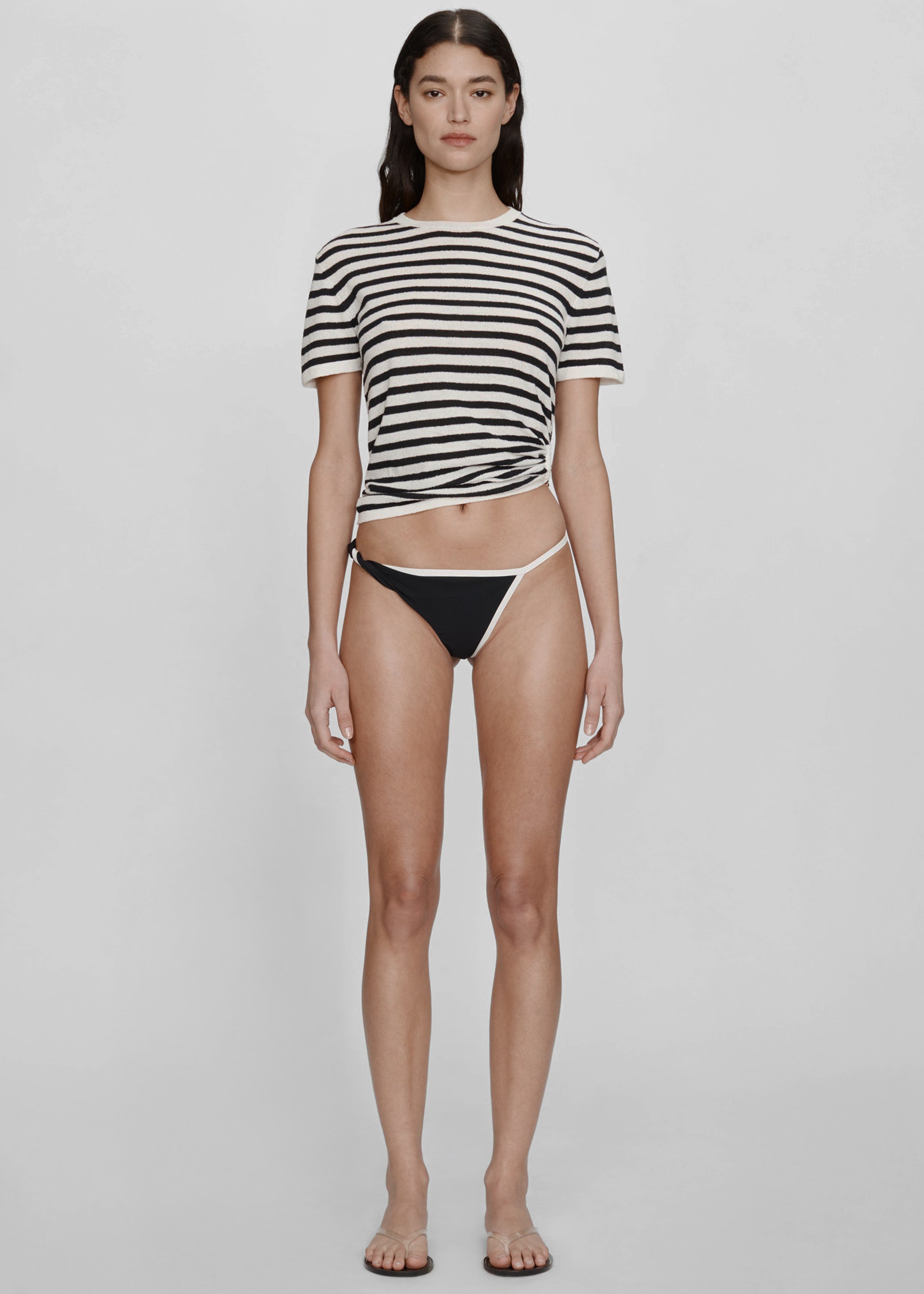 Christopher Esber Stripe Knit Ruched Orbit Tee - Black/White Stripe - 7