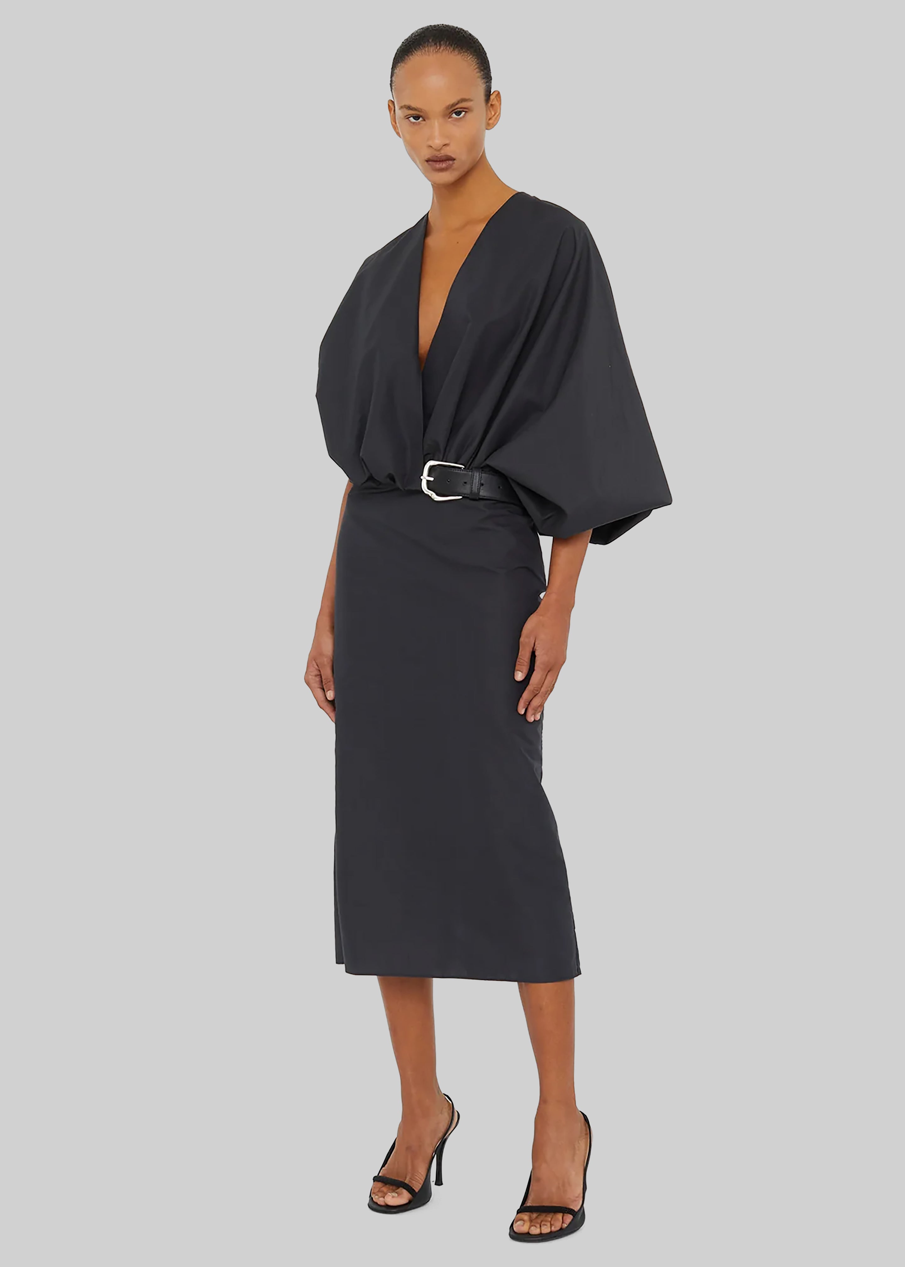 Christopher Esber Swaddled Belted Taffeta Dress - Carbon - 3