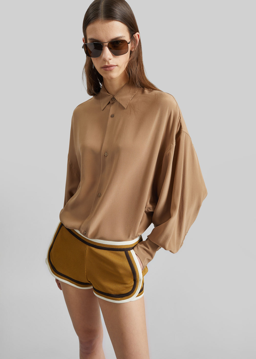 Christopher Esber Verner Multi Bind Rib Track Shorts - Deep Sand/Multi