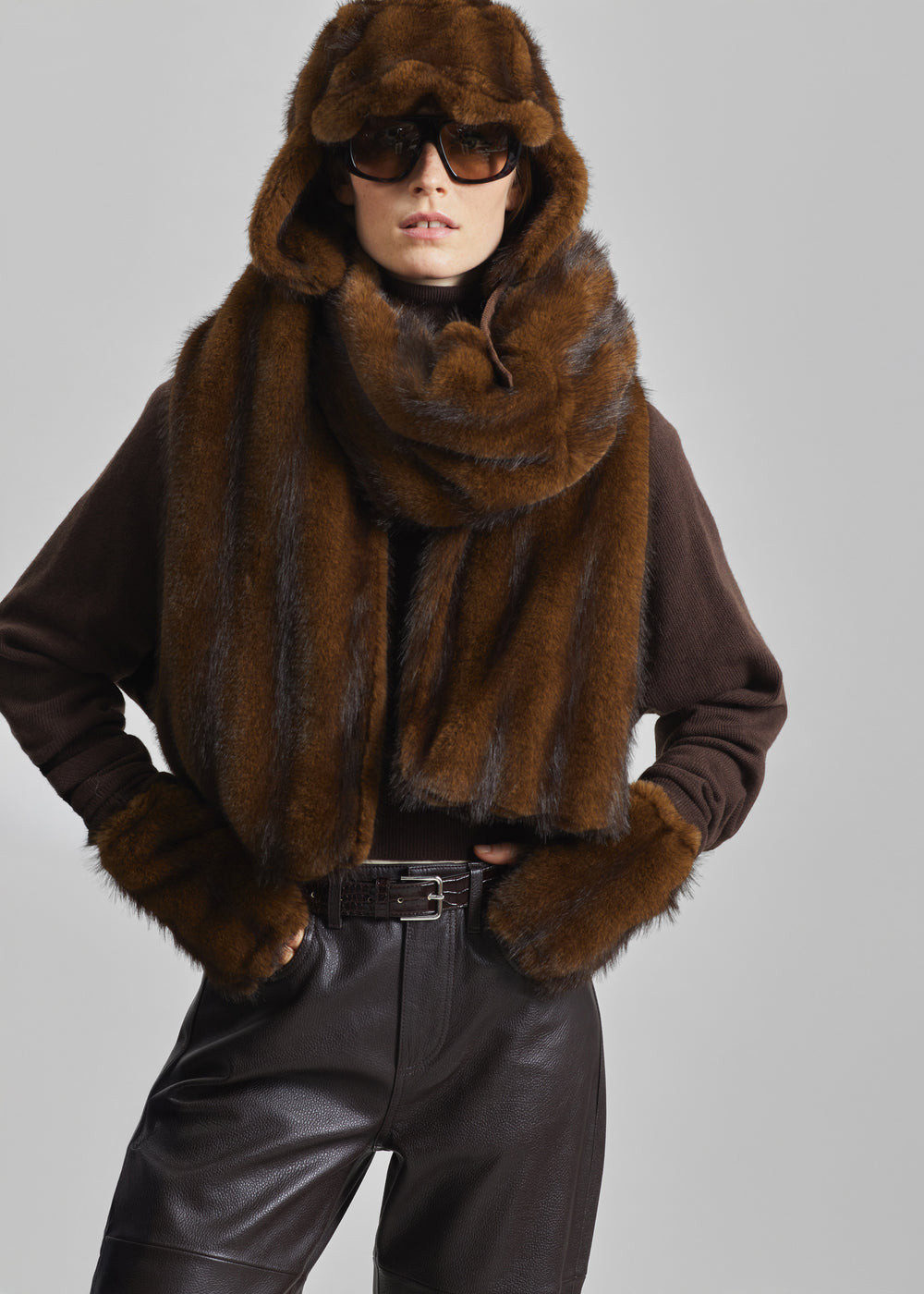 Ciasa Faux Fur Scarf - Brown - 1