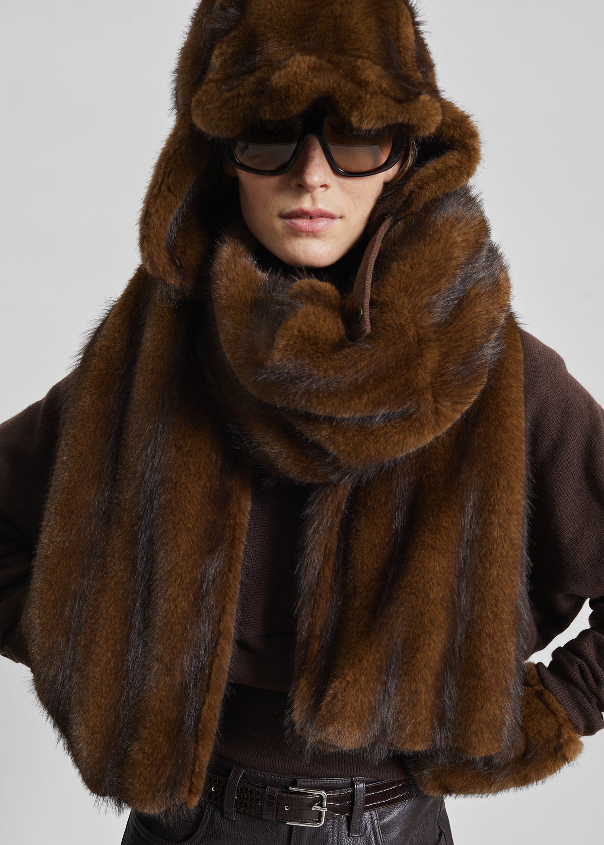 Ciasa Faux Fur Scarf - Brown - 1
