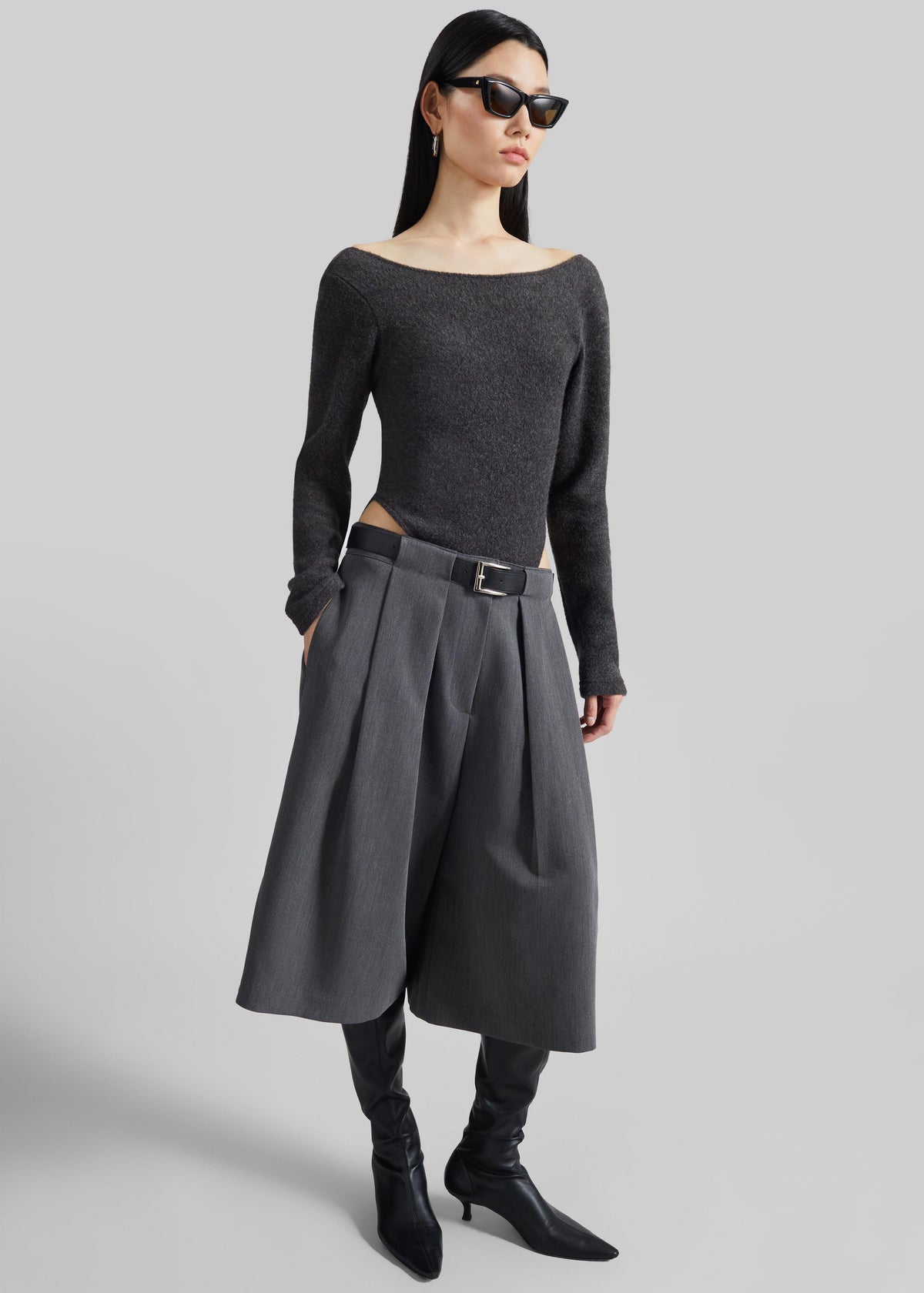 Civray Brushed Knit Bodysuit - Charcoal - 5