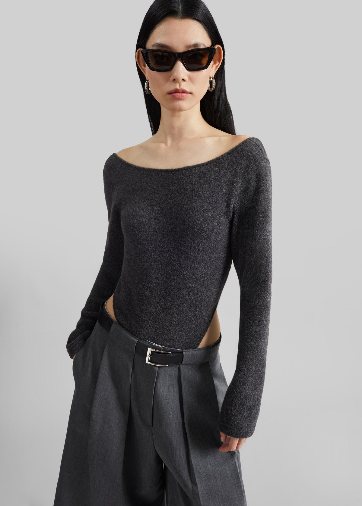 Civray Brushed Knit Bodysuit - Charcoal - 1