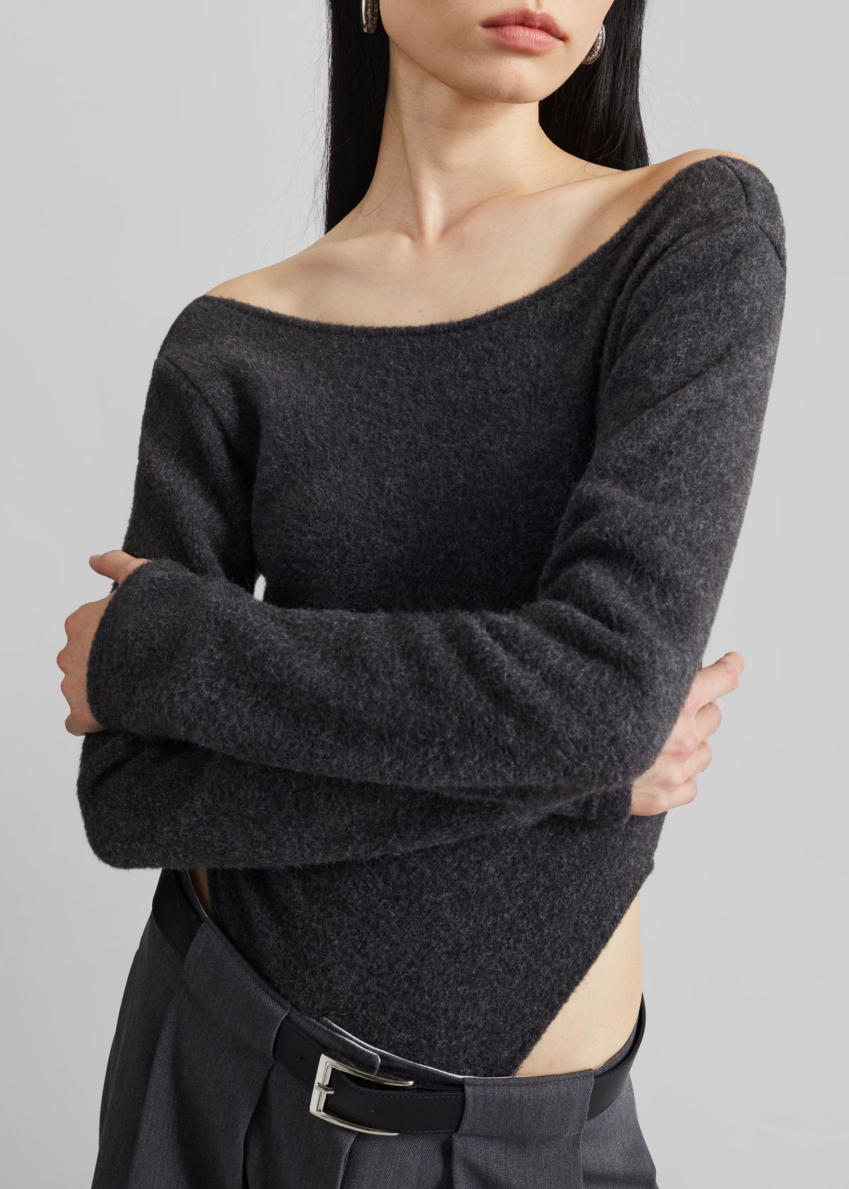 Civray Brushed Knit Bodysuit - Charcoal - 3