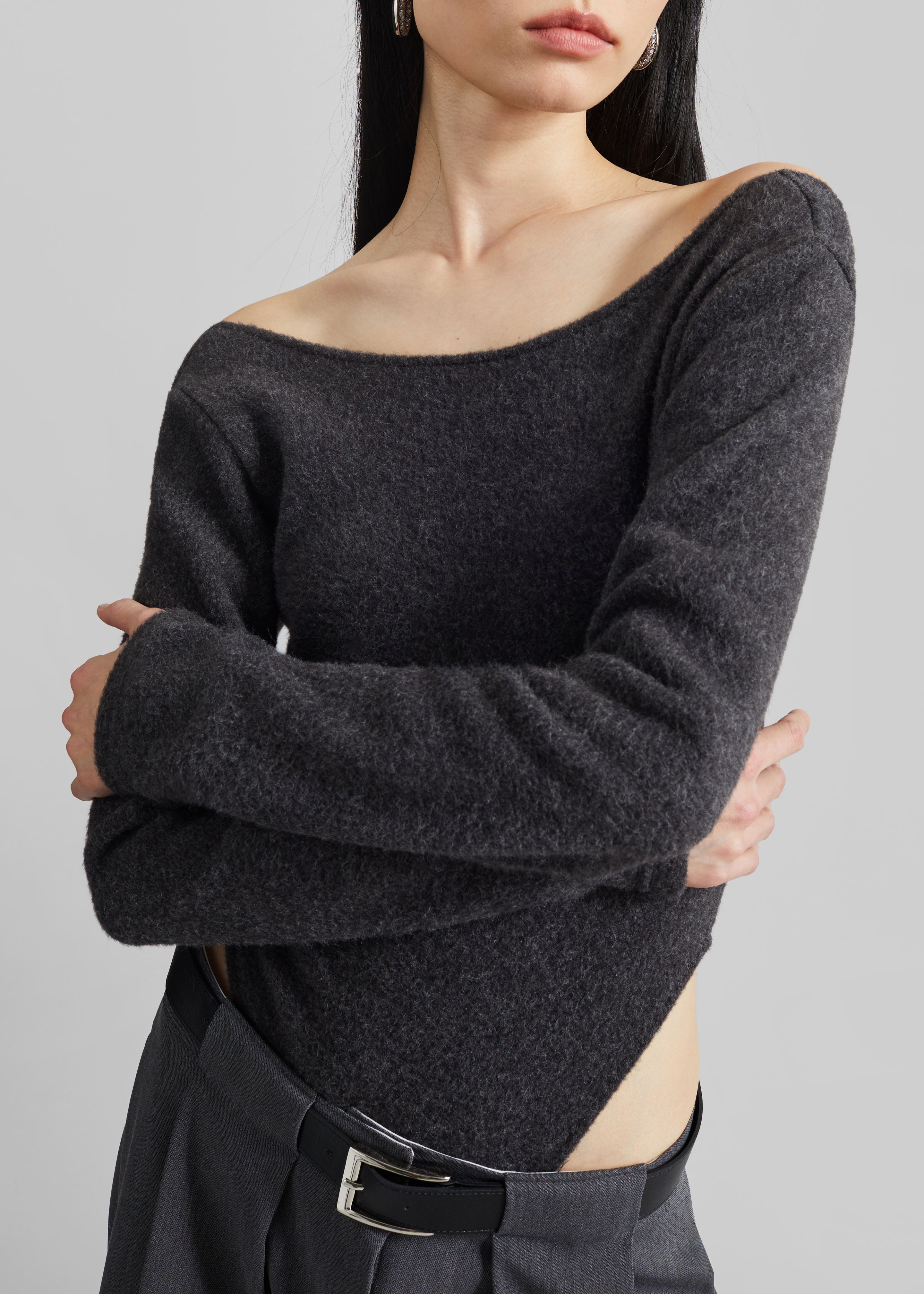 Civray Brushed Knit Bodysuit - Charcoal - 3