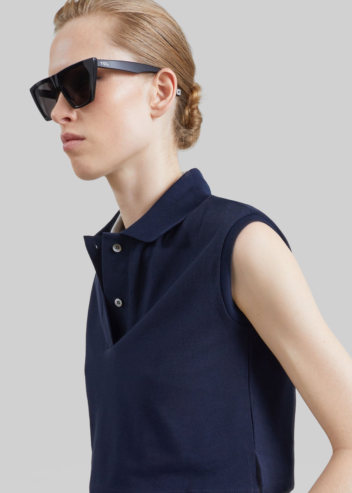 Claira Cropped Sleeveless Polo Top - Dark Navy