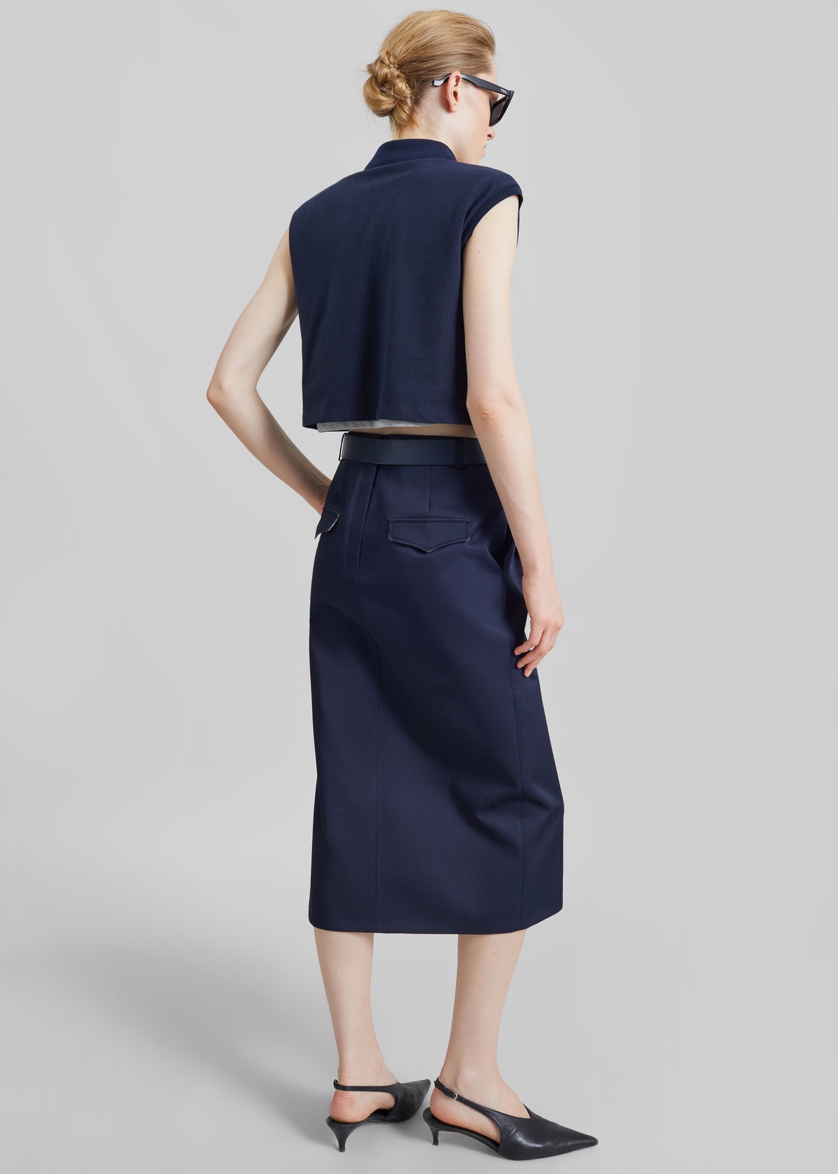 Claira Cropped Sleeveless Polo Top - Dark Navy