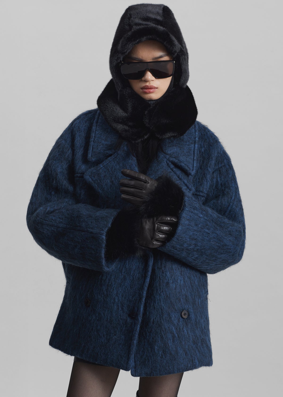 Clara Faux Fur Short Gloves - Black - 2