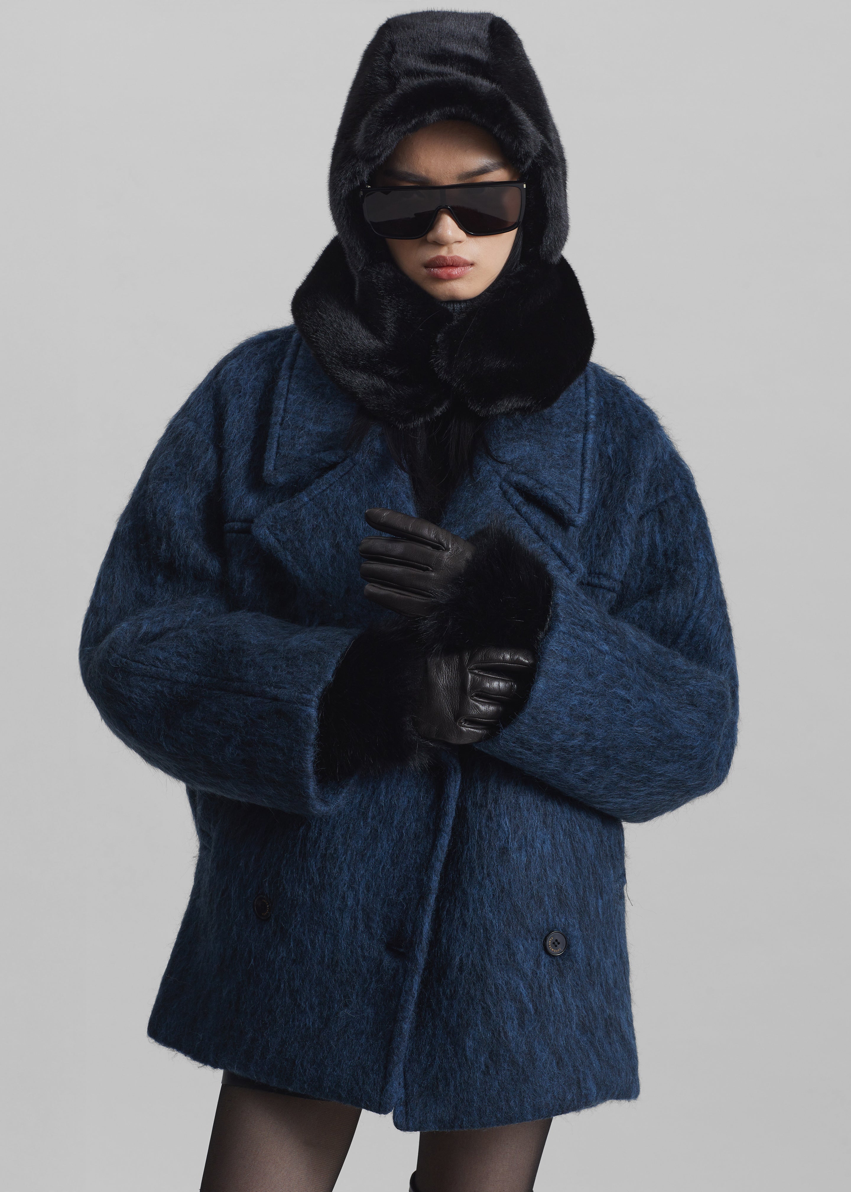 Clara Faux Fur Short Gloves - Black - 2