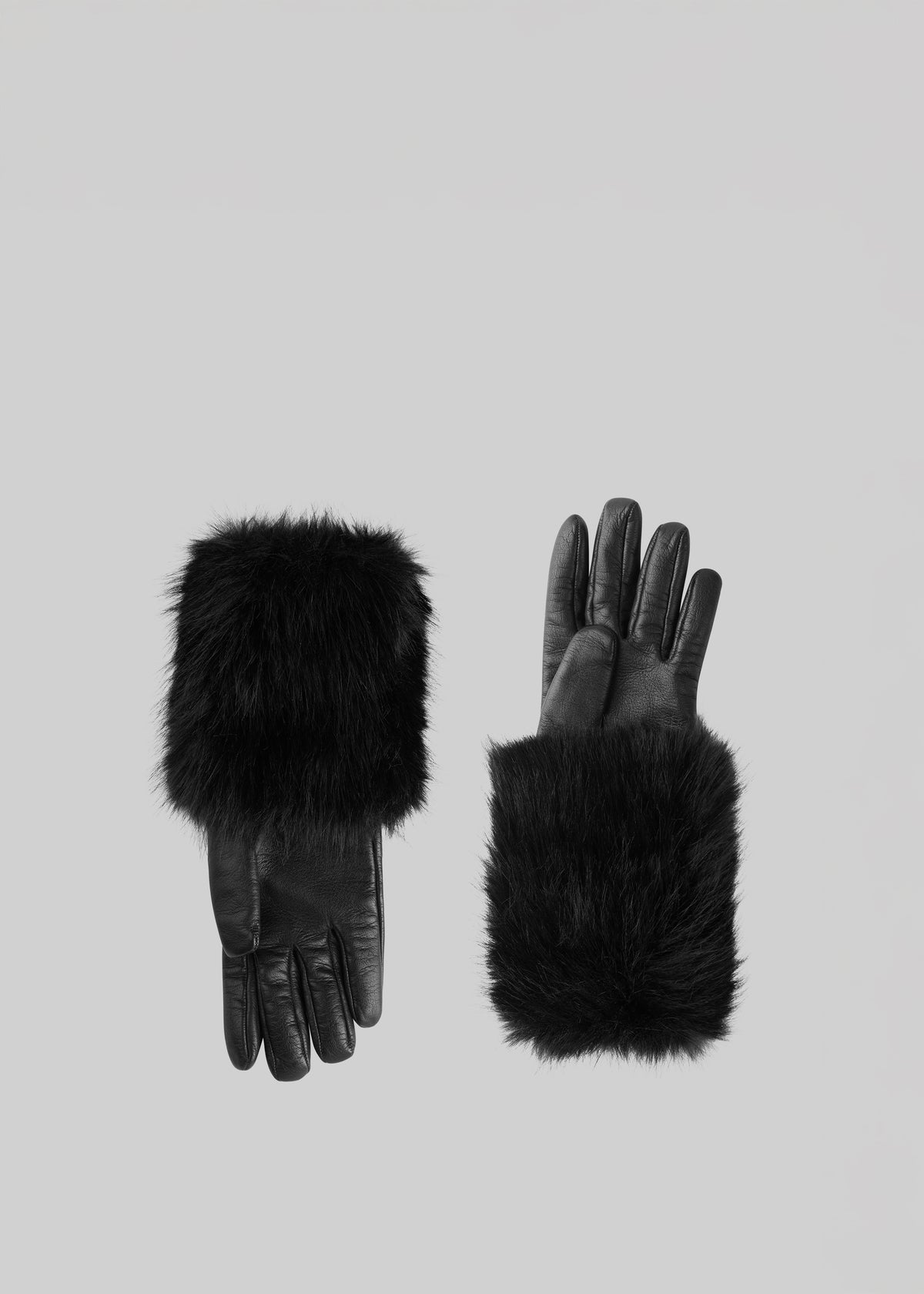 Clara Faux Fur Short Gloves - Black - 1