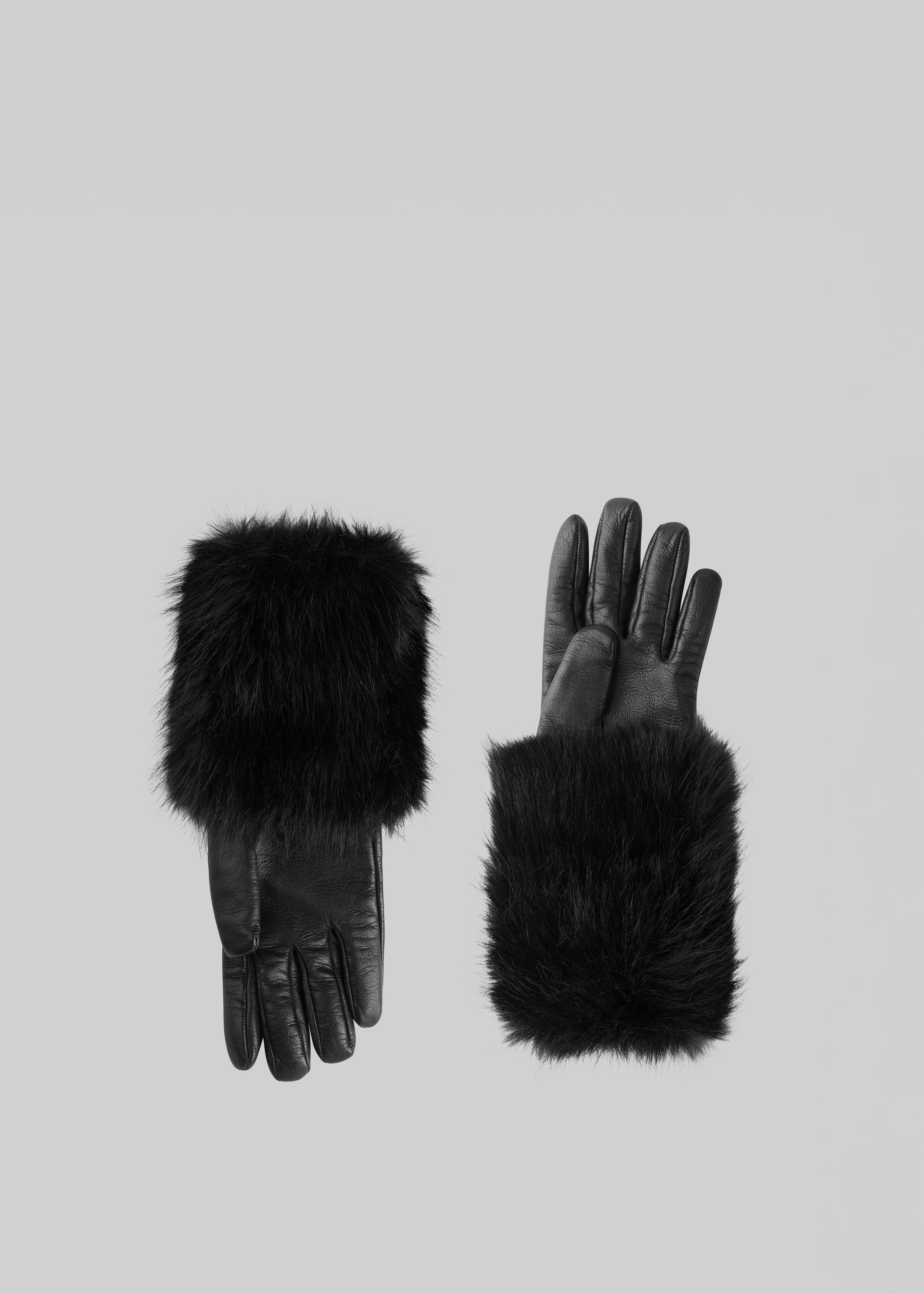 Clara Faux Fur Short Gloves - Black - 1