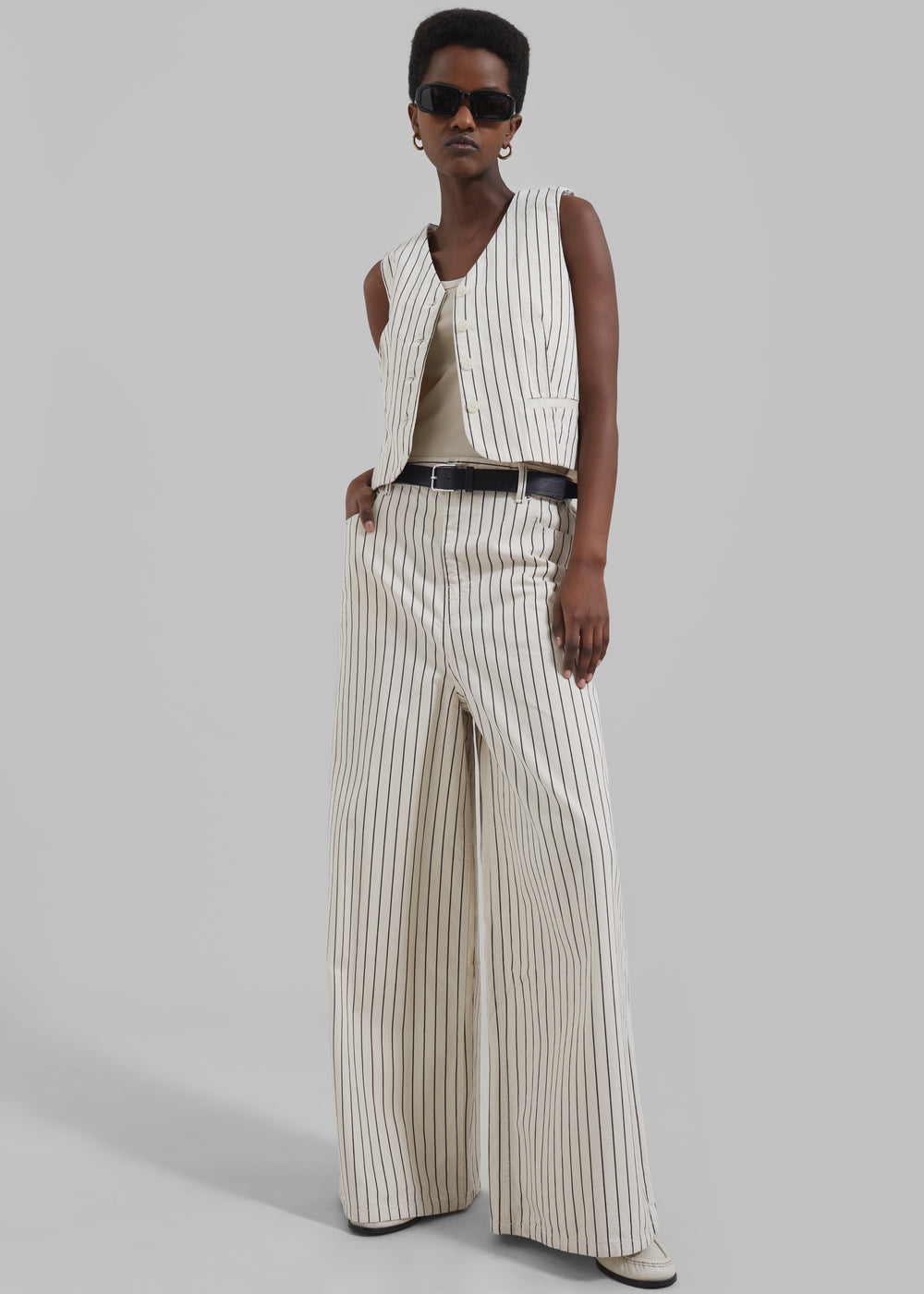 Clare Denim Vest - Cream/Black Stripe - 1